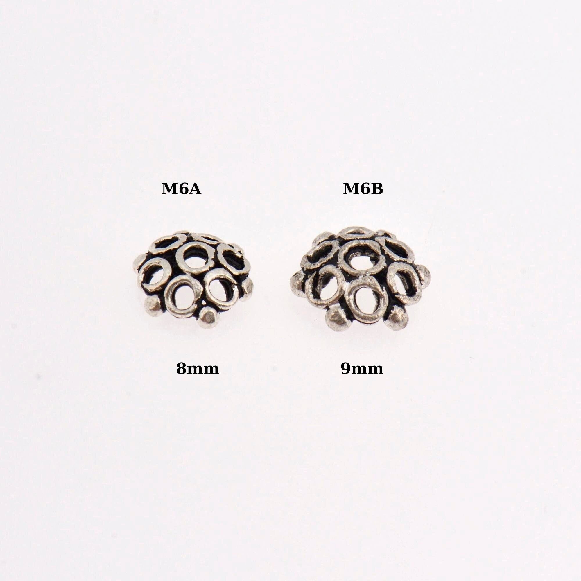925 Sterling Silver 8-9mm Flower Bead Caps, Solid Silver Bead Caps, Flower Bead Caps, Oxidized Spacer Bead Cap, Jewelry Crafting Supply, M6B
