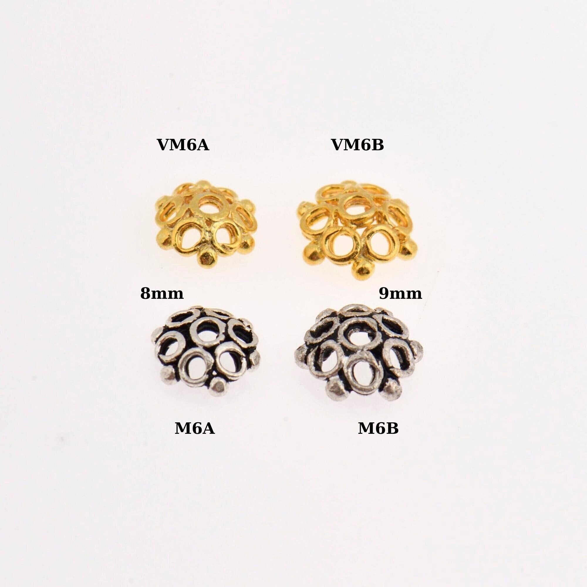 925 Sterling Silver & 24K Gold Vermeil Flower Bead Caps, Bead Caps, Gold Bead Caps, Silver Spacer Bead Caps, Jewelry Crafting, M/VM6A-B