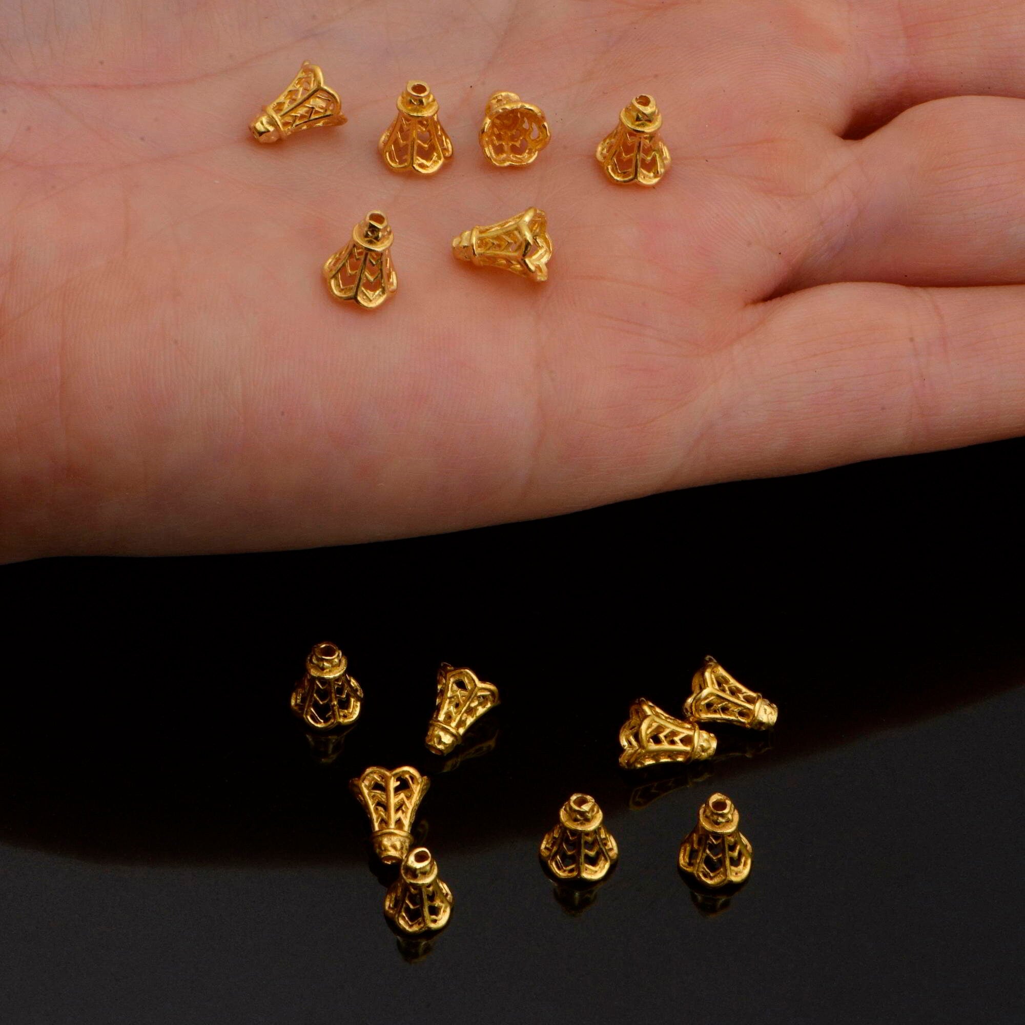 24K Gold Vermeil Filigree Bead Caps, Handmade Silver Bead Caps in 24K Gold, 925 Silver Bead Caps, Spacer Bead Caps, Jewelry Supplies, VM92
