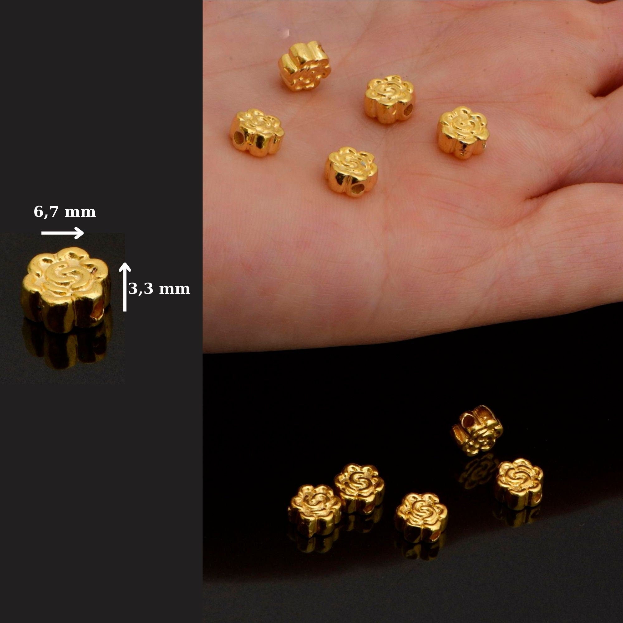 24K Gold Vermeil Round Spacer Beads, Handmade Silver Spacer Beads in 24K Gold, 925 Silver Spacer Beads, Jewelry Supplies, VM93