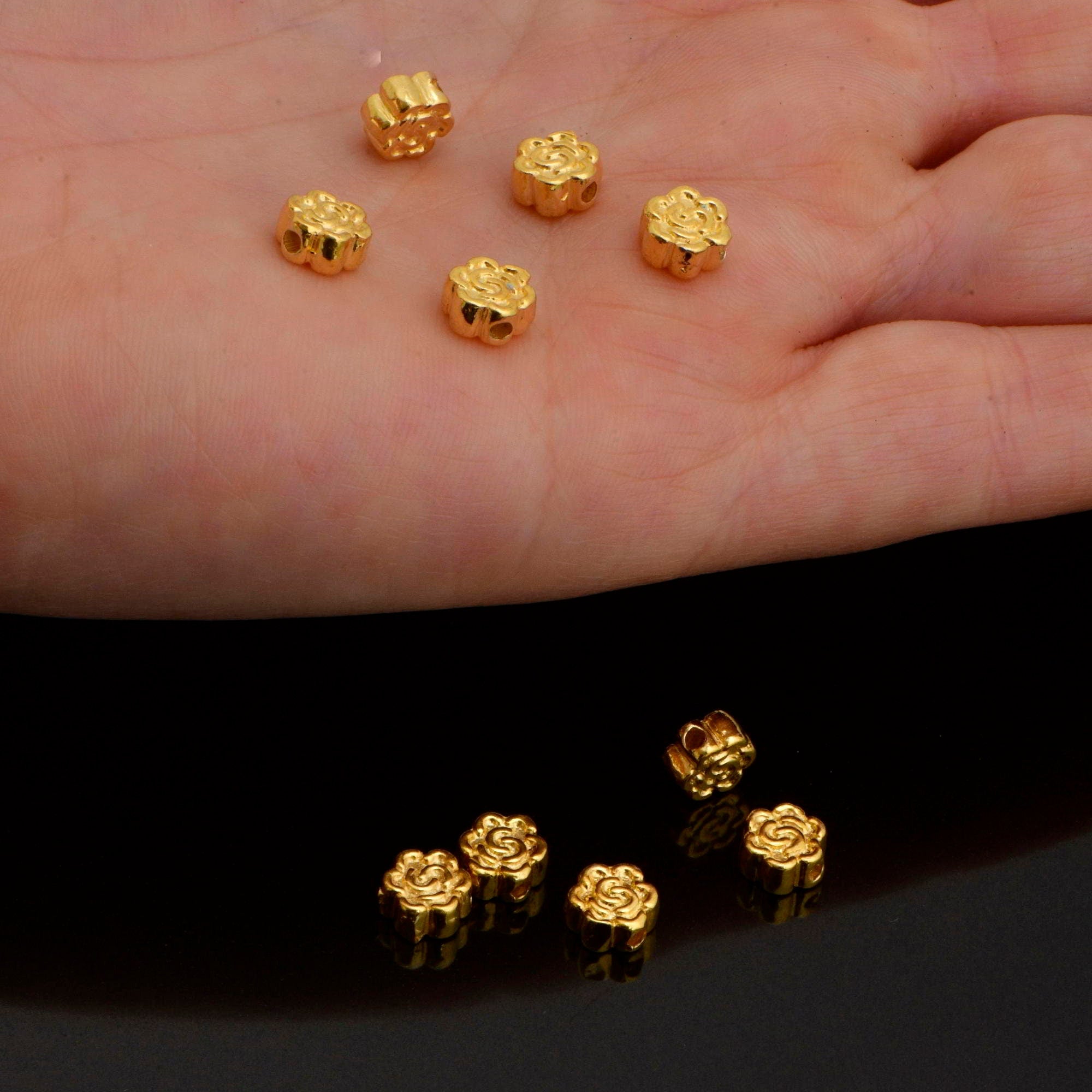 24K Gold Vermeil Round Spacer Beads, Handmade Silver Spacer Beads in 24K Gold, 925 Silver Spacer Beads, Jewelry Supplies, VM93
