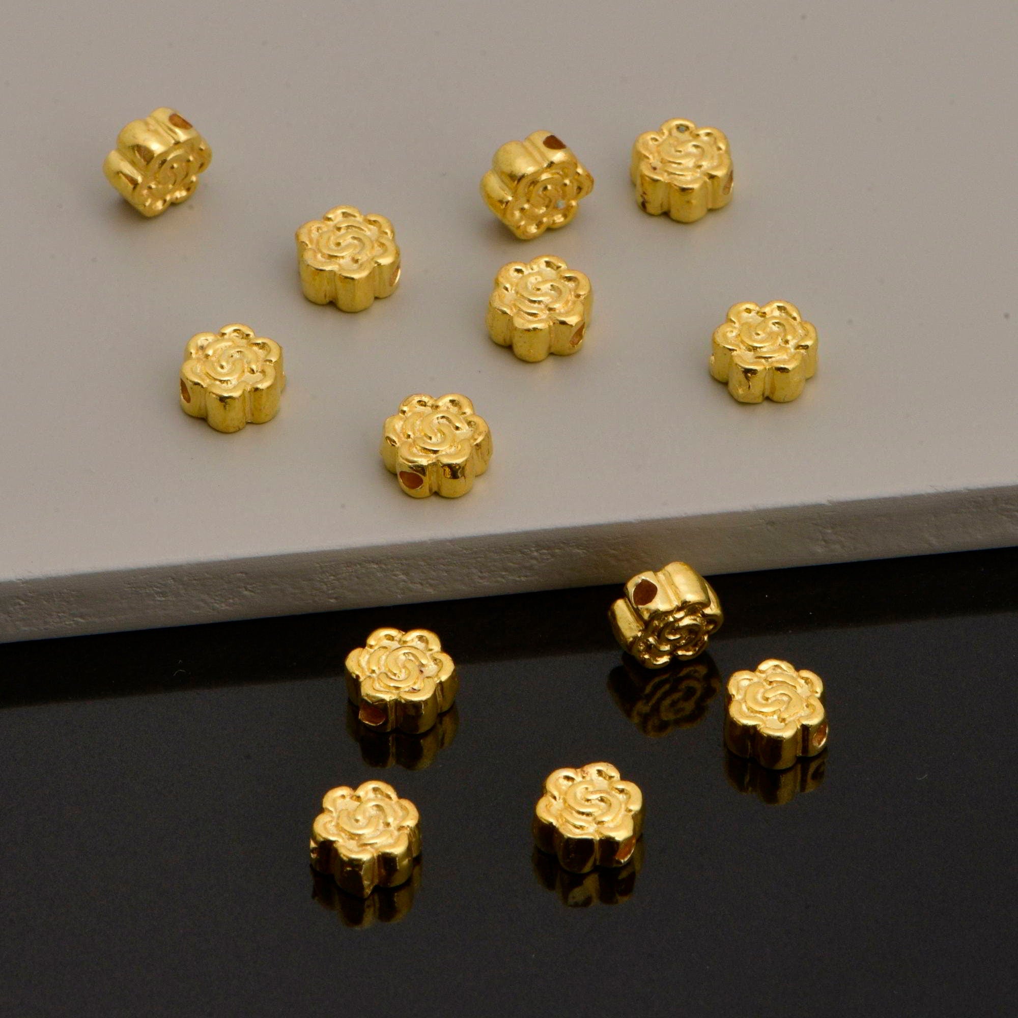 24K Gold Vermeil Round Spacer Beads, Handmade Silver Spacer Beads in 24K Gold, 925 Silver Spacer Beads, Jewelry Supplies, VM93