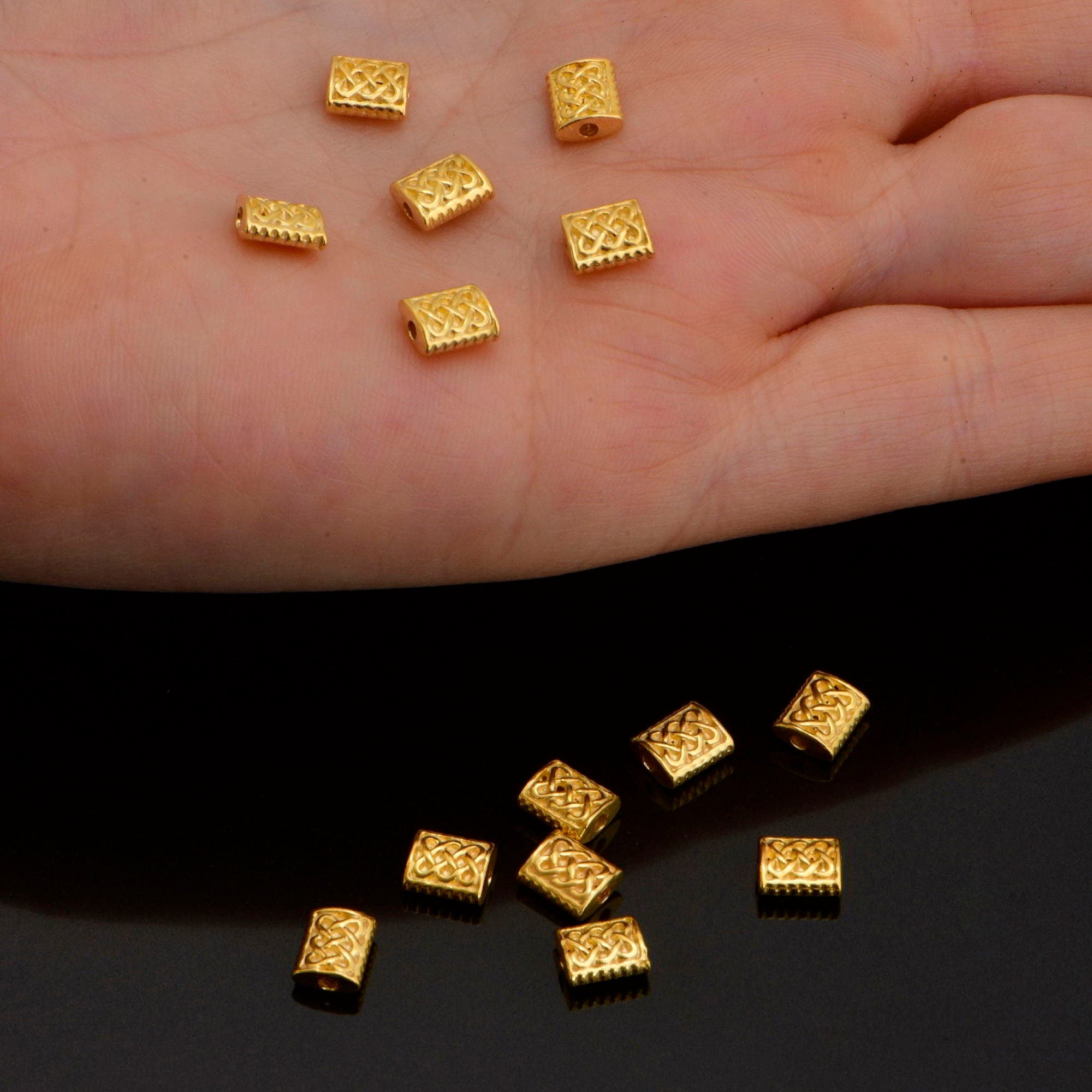 24K Gold Vermeil Flat Tube Spacer Beads, Handmade Silver Spacer Beads in 24K Gold, 925 Silver Spacer Beads, Jewelry Supplies, VM94