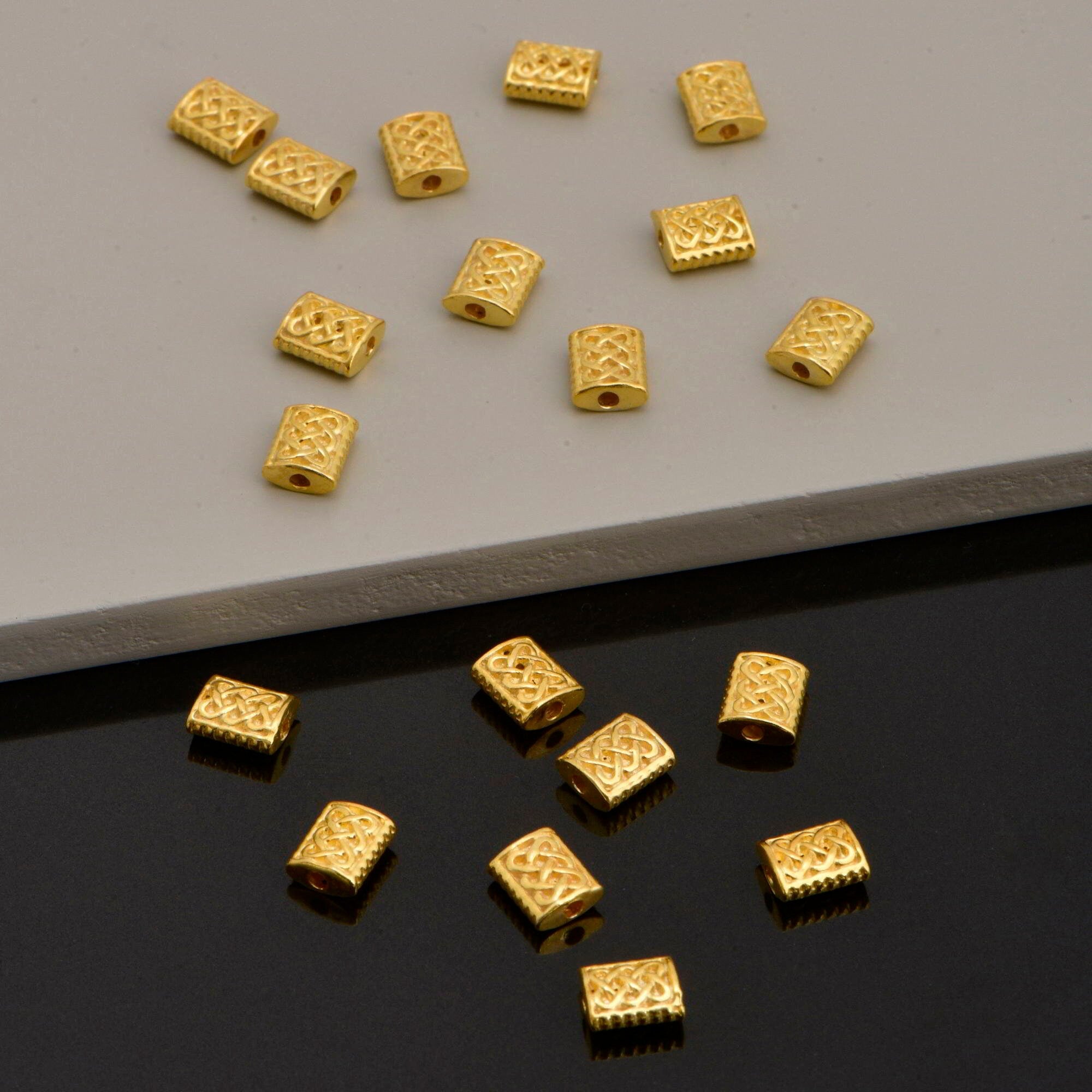 24K Gold Vermeil Flat Tube Spacer Beads, Handmade Silver Spacer Beads in 24K Gold, 925 Silver Spacer Beads, Jewelry Supplies, VM94
