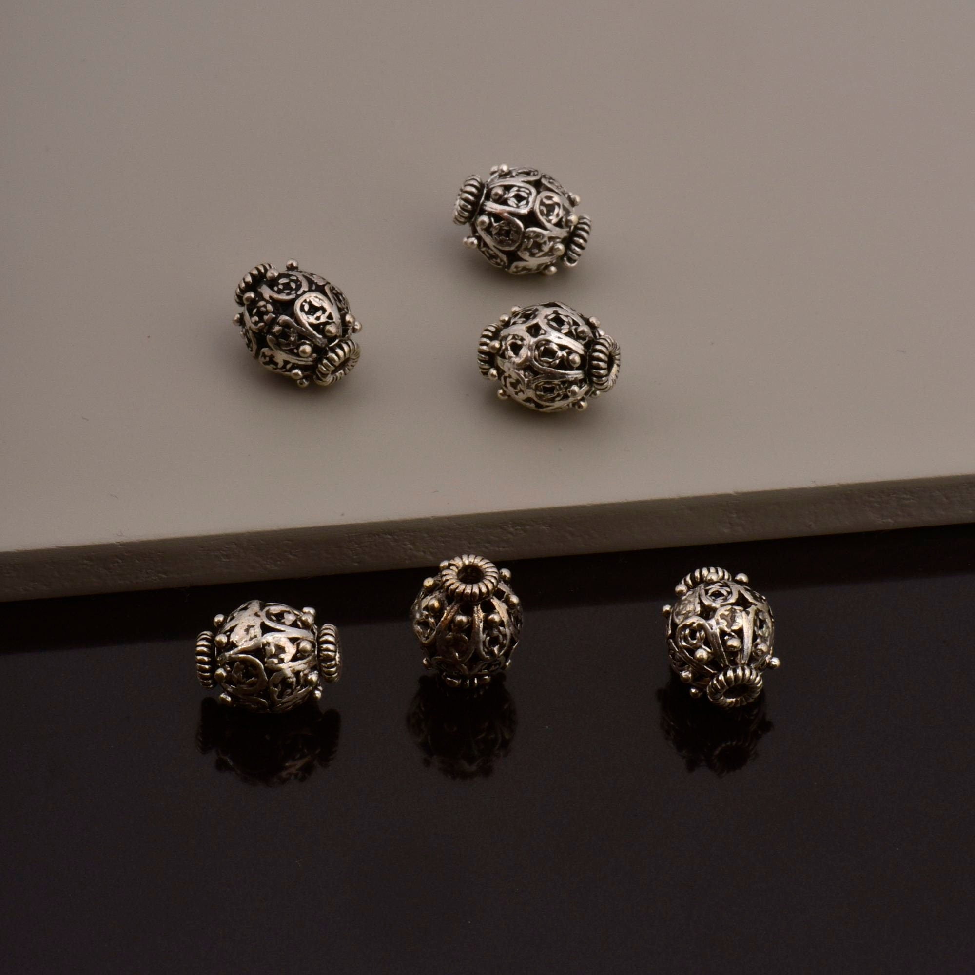 925 Sterling Silver Filigree Beads, Handmade Silver Beads, 925 Solid Silver Beads, Spacer Beads, Jewelry Supply, M109A