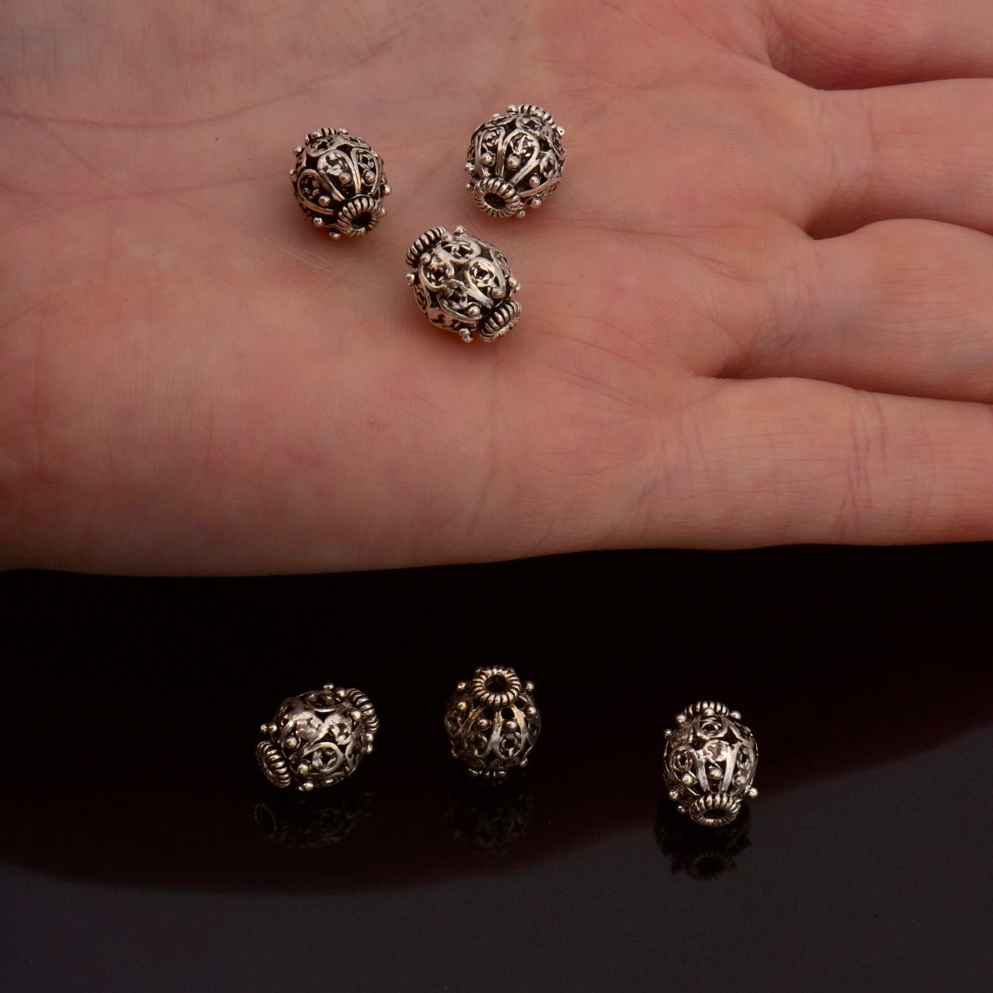 925 Sterling Silver Filigree Beads, Handmade Silver Beads, 925 Solid Silver Beads, Spacer Beads, Jewelry Supply, M109A