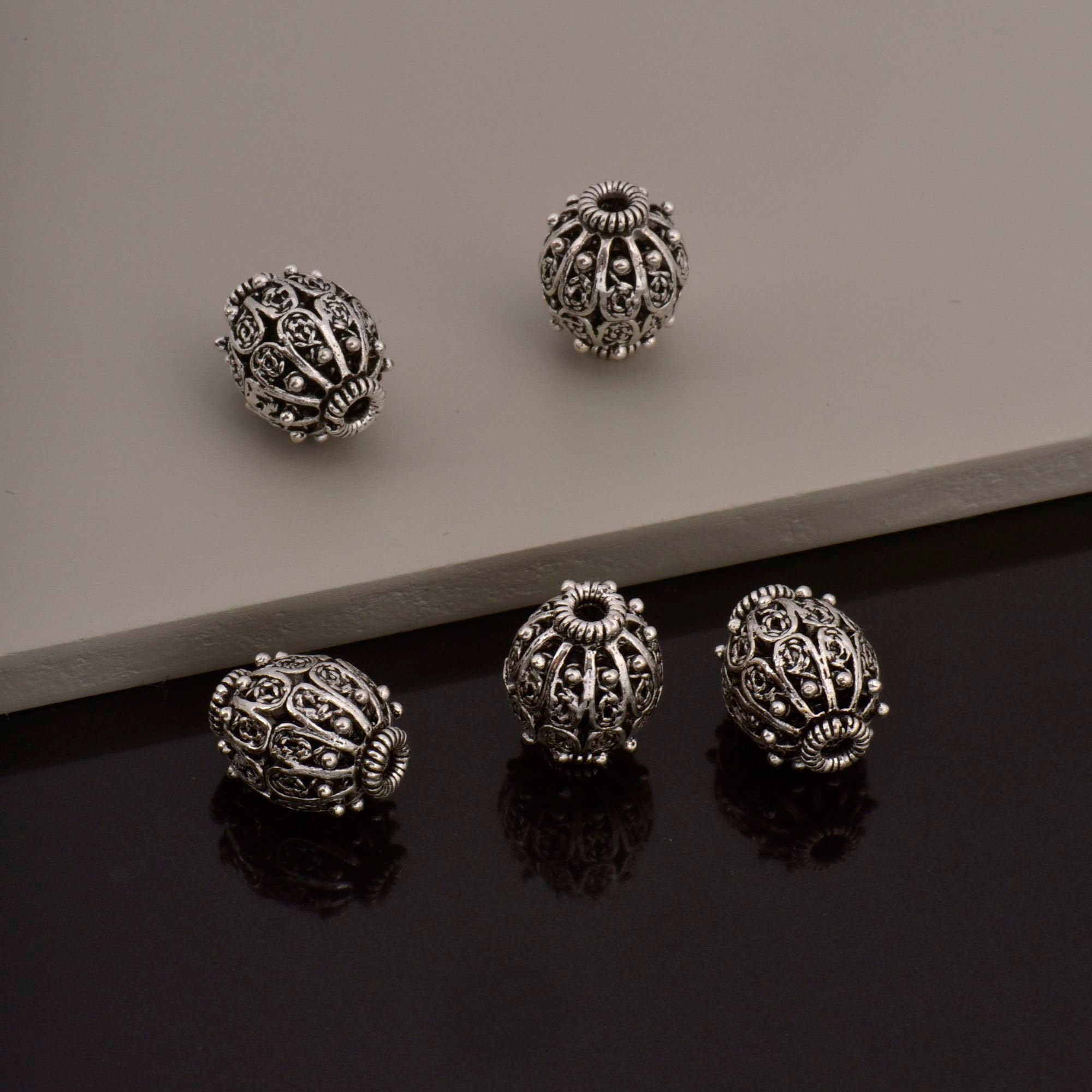 925 Sterling Silver Filigree Beads, Handmade Silver Beads, 925 Solid Silver Beads, Spacer Beads, Jewelry Supply, M109B