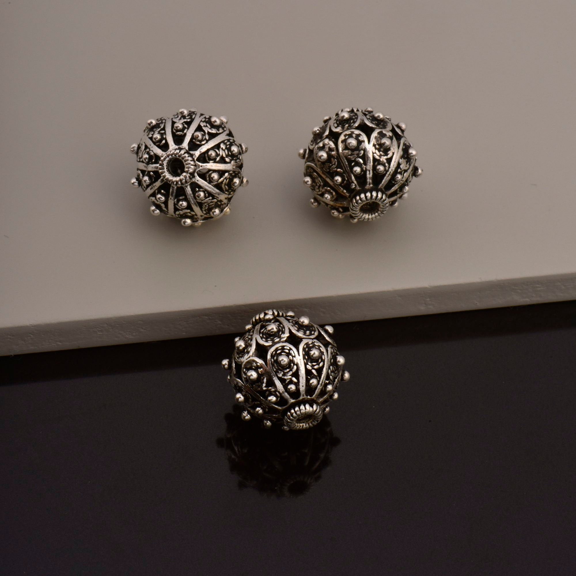 925 Sterling Silver Filigree Beads, Handmade Silver Beads, 925 Solid Silver Beads, Spacer Beads, Jewelry Supply, M109C