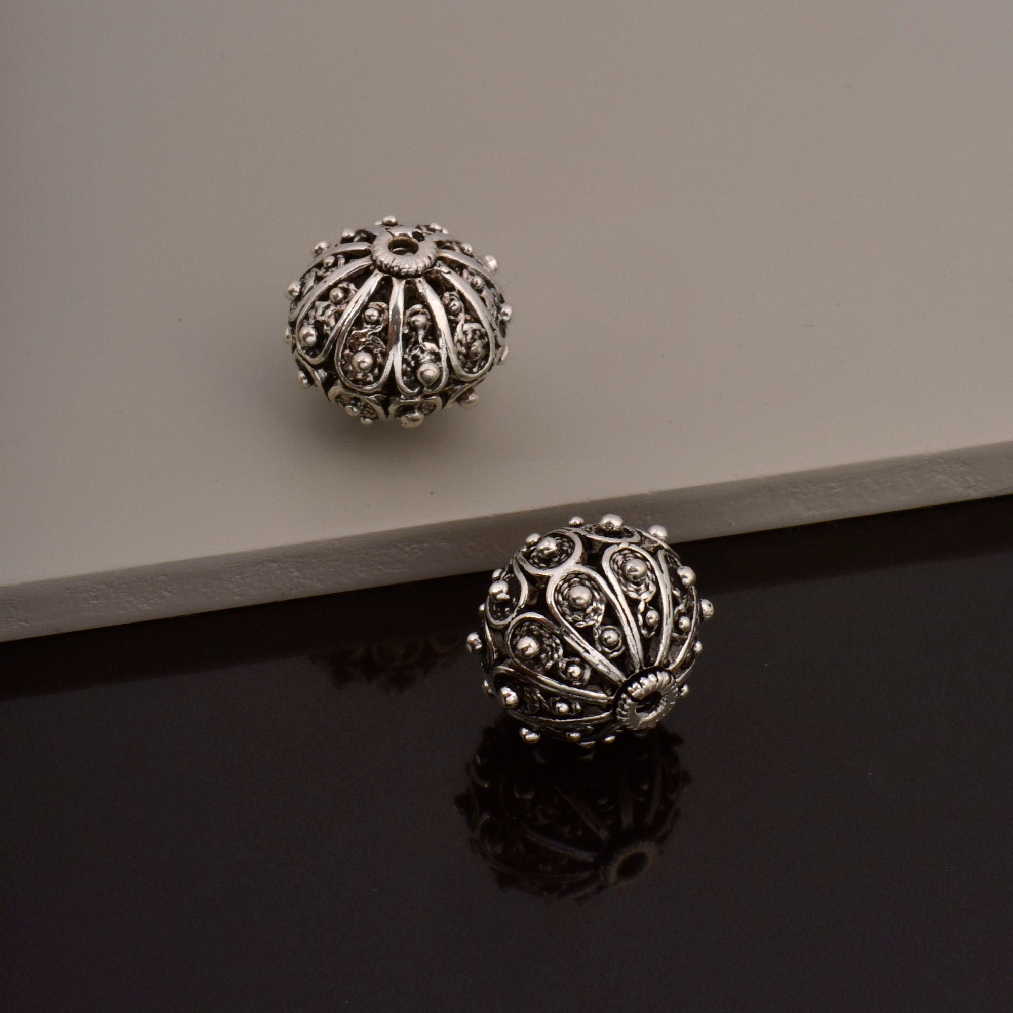 925 Sterling Silver Filigree Beads, Handmade Silver Beads, 925 Solid Silver Beads, Spacer Beads, Jewelry Supply, M109D