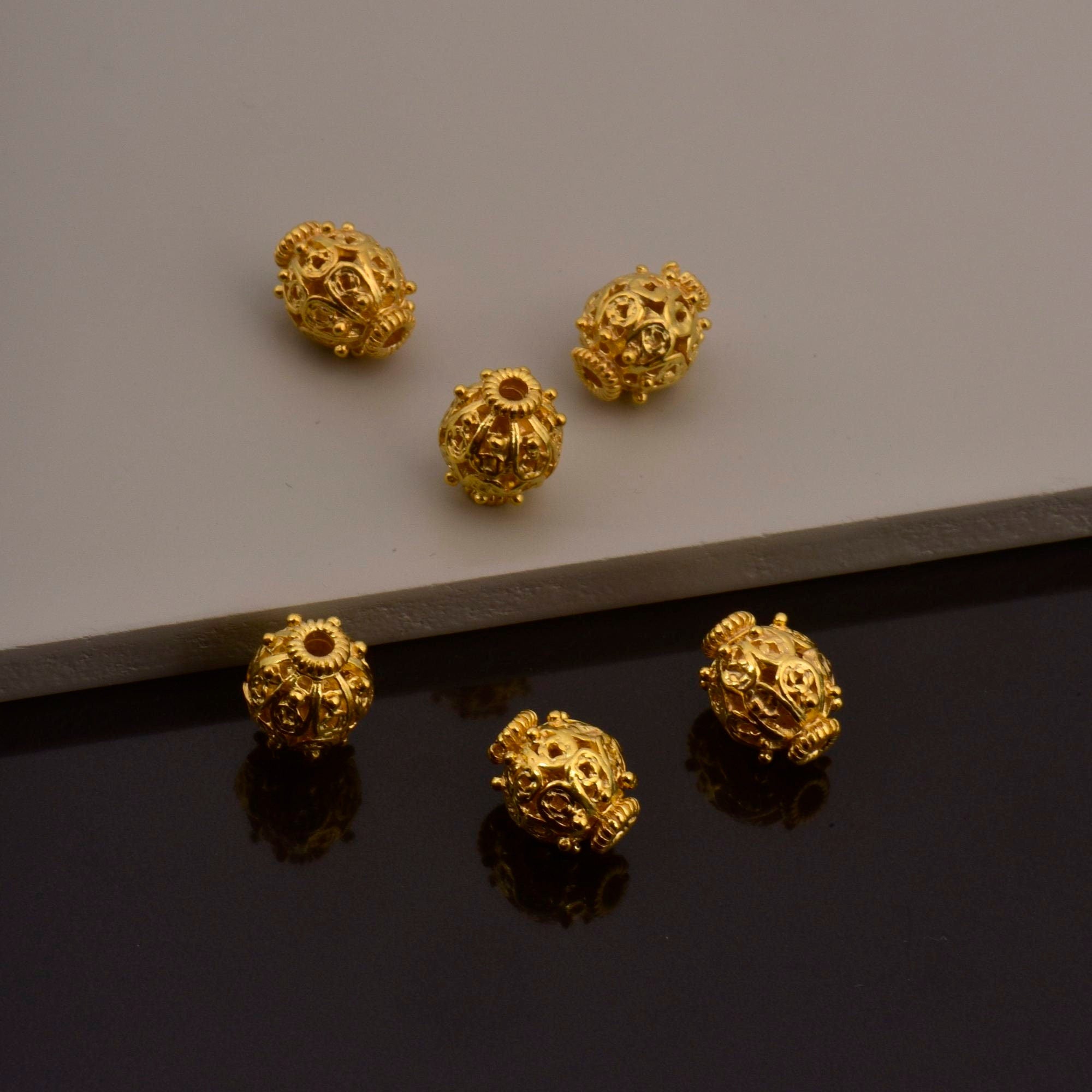 24K Gold Vermeil Filigree Beads, Handmade Silver Beads in 24K Gold, 925 Solid Silver Beads, Spacer Beads, Jewelry Supply, VM109A