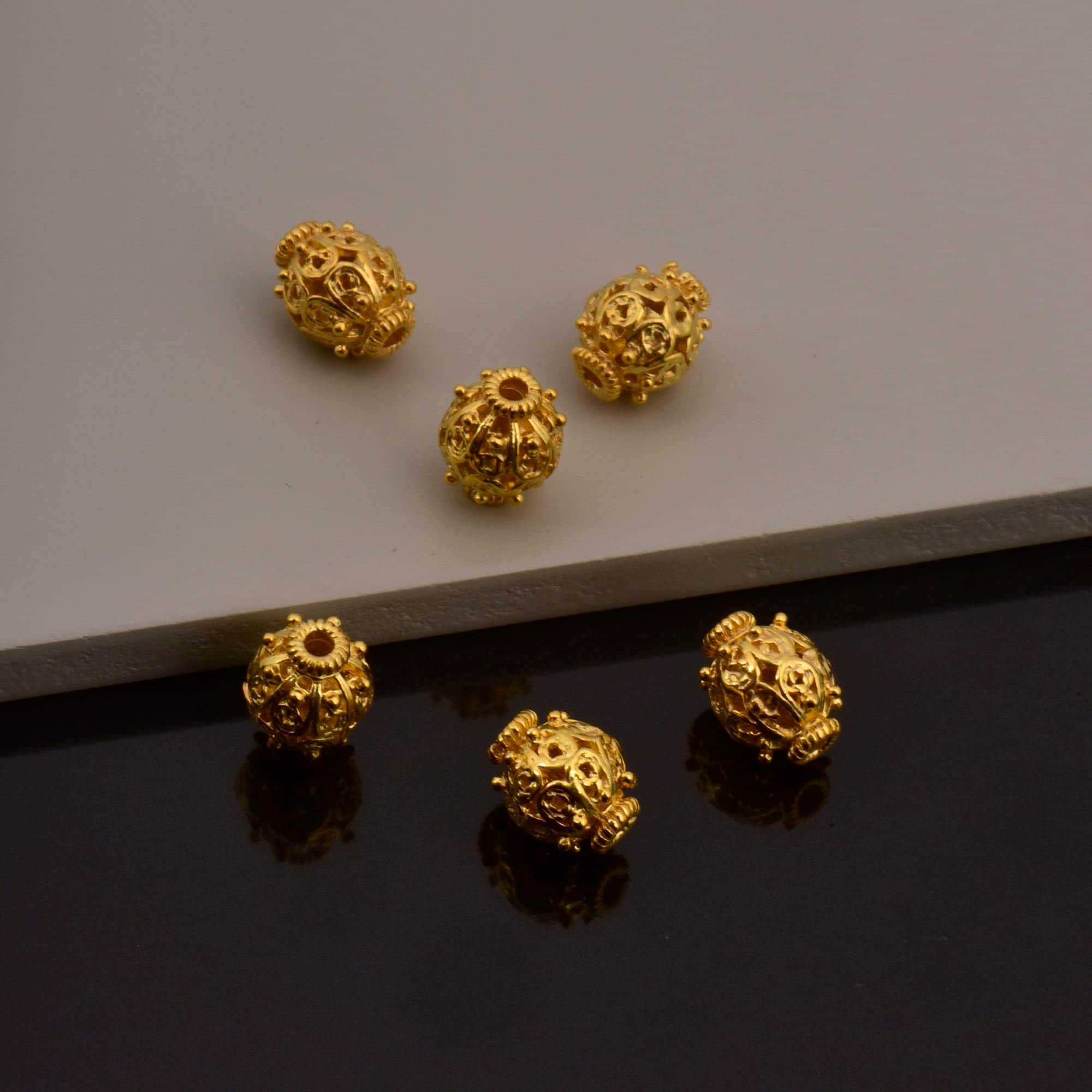 24K Gold Vermeil Filigree Beads, Handmade Silver Beads in 24K Gold, 925 Solid Silver Beads, Spacer Beads, Jewelry Supply, VM109A