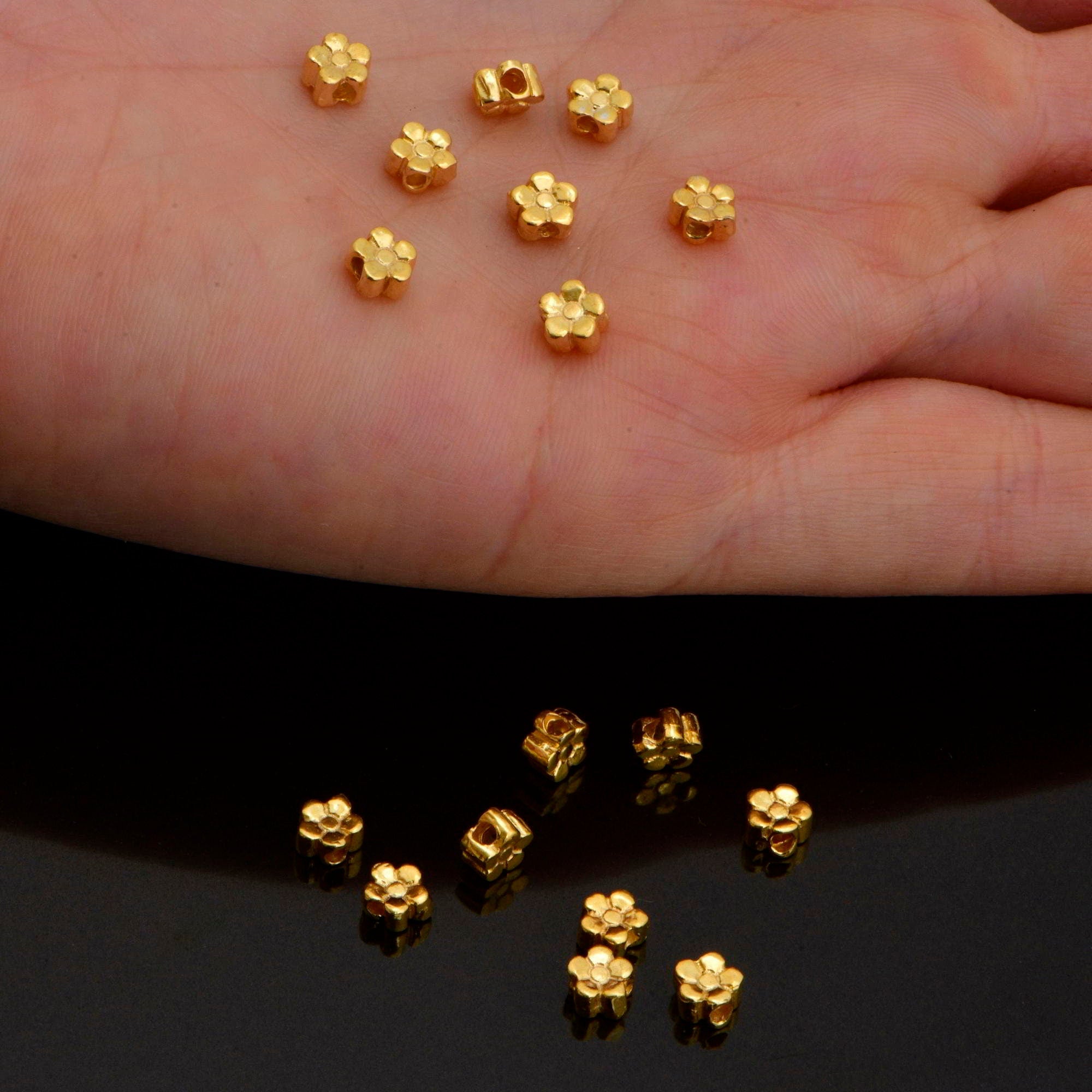 24K Gold Vermeil & 925 Silver Small Daisy Spacer Beads, Handmade Silver Spacer Beads in Gold, Spacer Beads, Jewelry Supplies, M/VM96