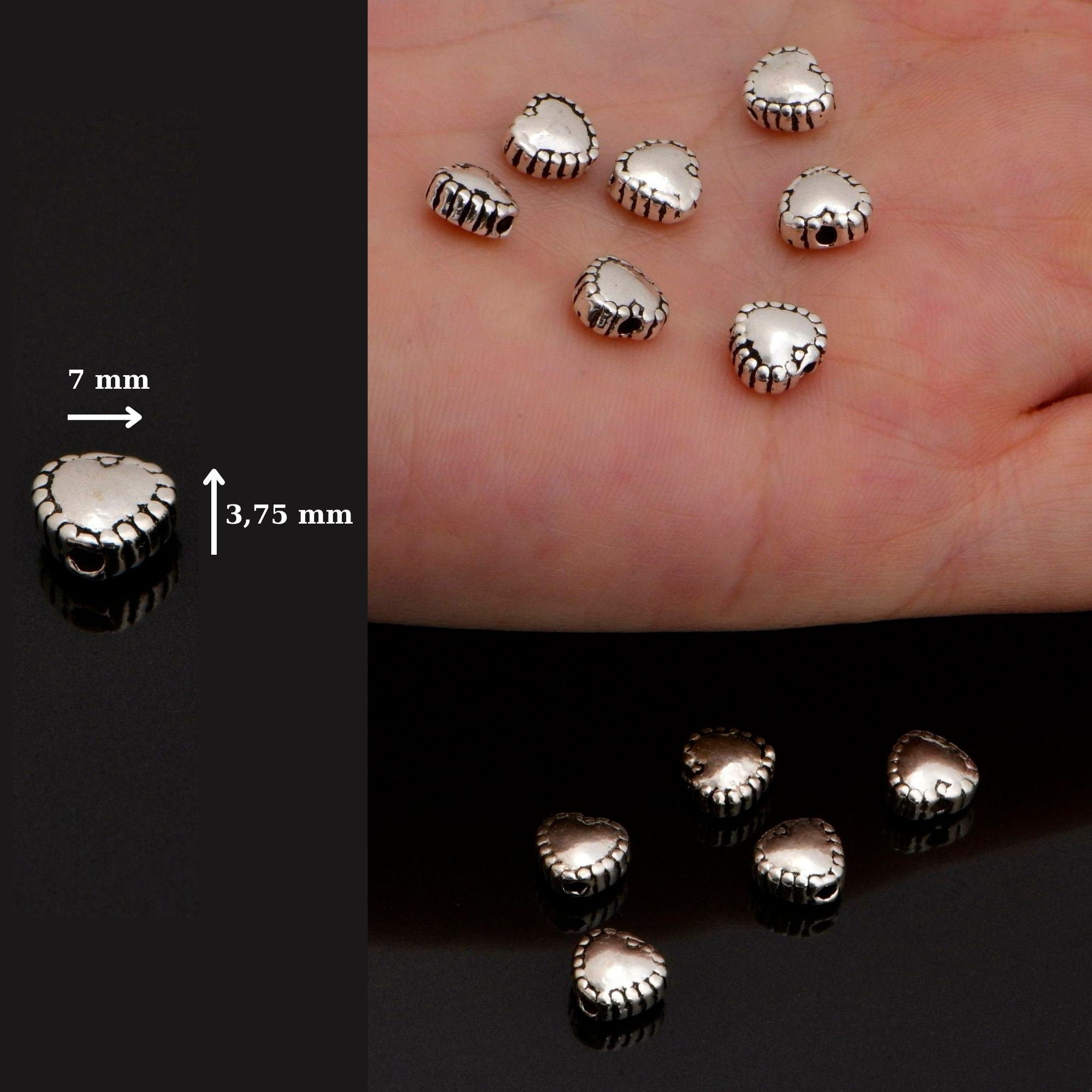 925 Sterling Silver Heart Spacer Beads, Handmade Silver Spacer Beads, Solid Silver Spacer Beads, Jewelry Supply, M99