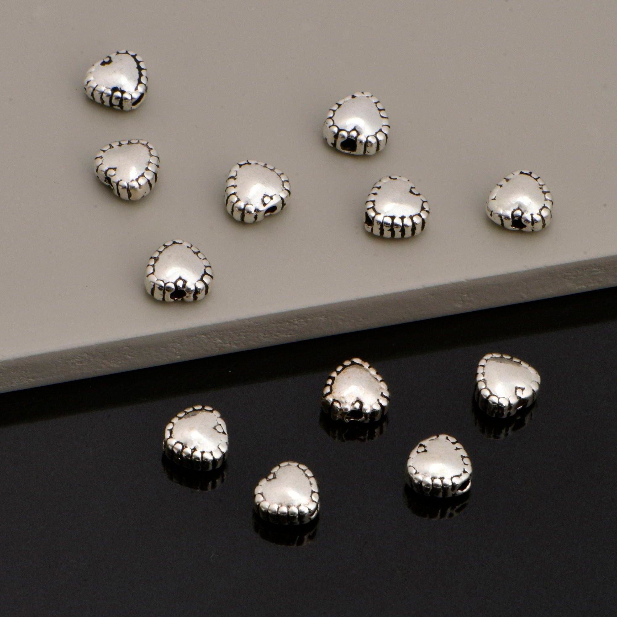 925 Sterling Silver Heart Spacer Beads, Handmade Silver Spacer Beads, Solid Silver Spacer Beads, Jewelry Supply, M99