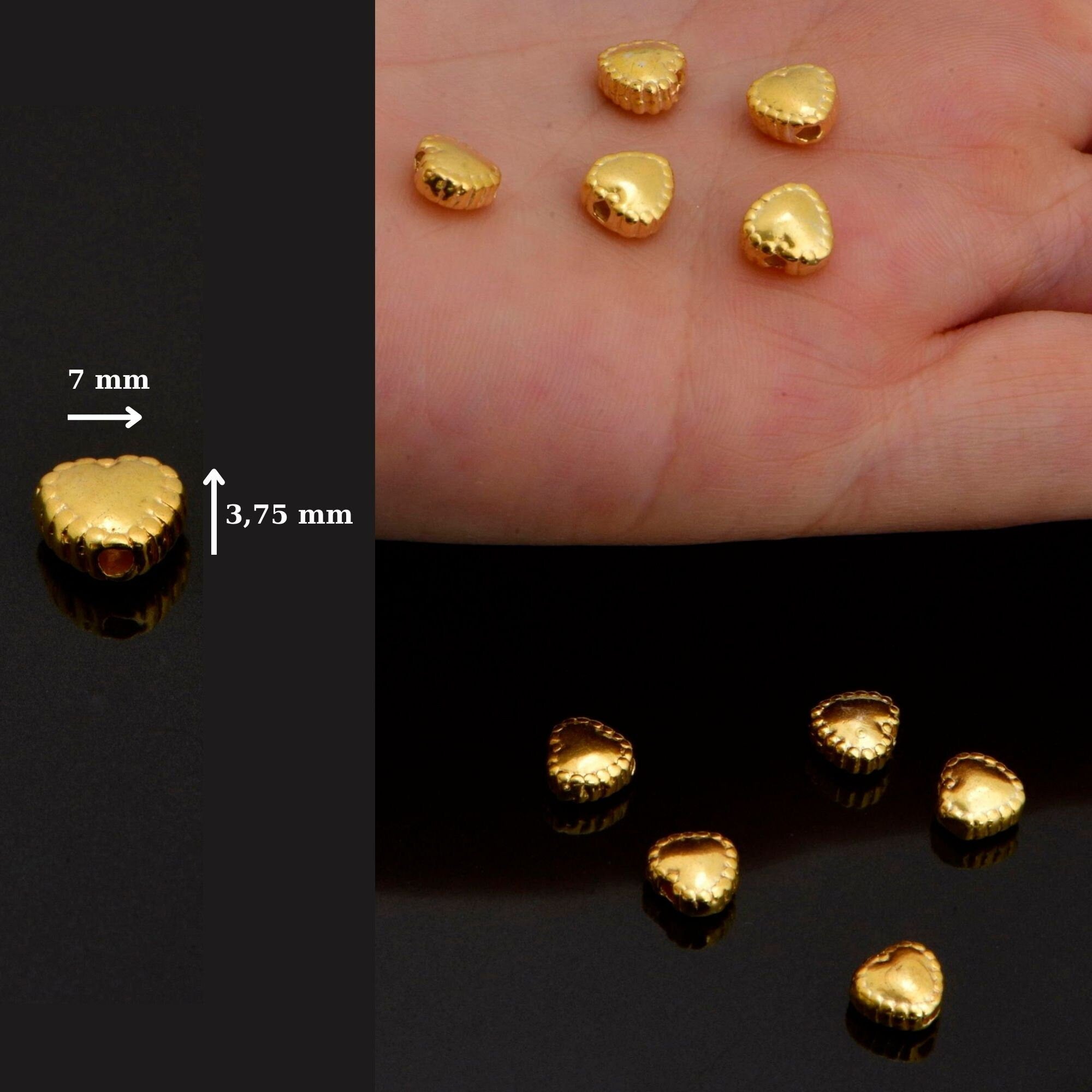 24K Gold Vermeil and 925 Silver Heart Spacer Beads, Handmade Silver Spacer Beads in Gold, 925 Silver Spacer Beads, Jewelry Supplies, M/VM99