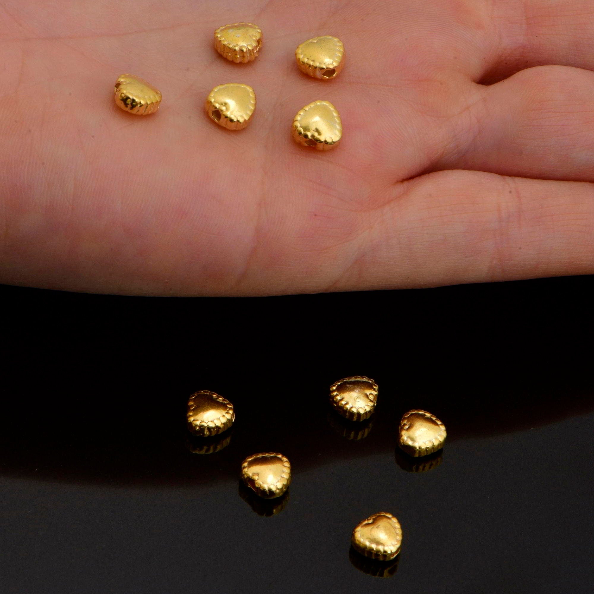 24K Gold Vermeil and 925 Silver Heart Spacer Beads, Handmade Silver Spacer Beads in Gold, 925 Silver Spacer Beads, Jewelry Supplies, M/VM99