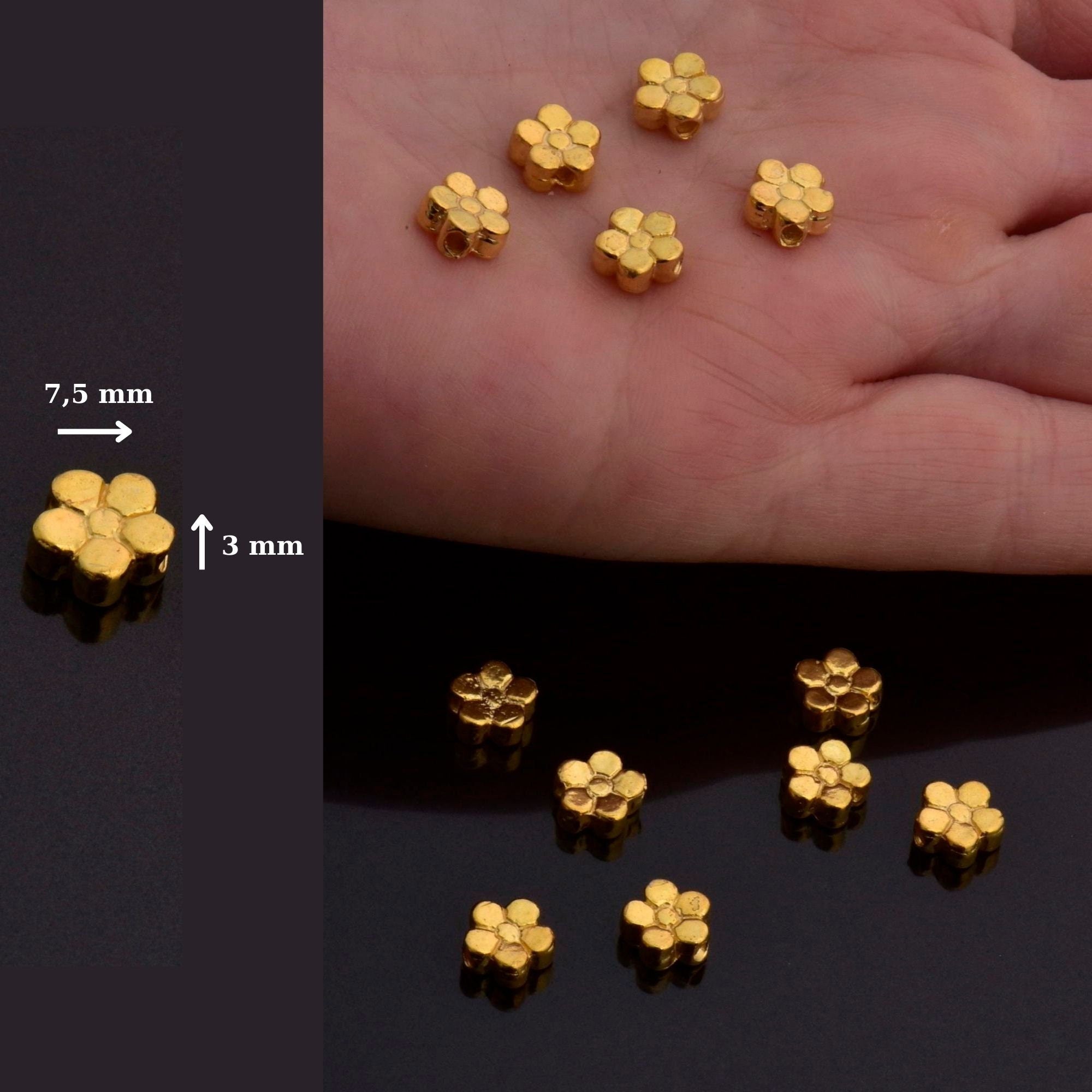24K Gold Vermeil Big Daisy Spacer Beads, Handmade Silver Spacer Beads in 24K Gold, 925 Silver Spacer Beads, Jewelry Supplies, VM100