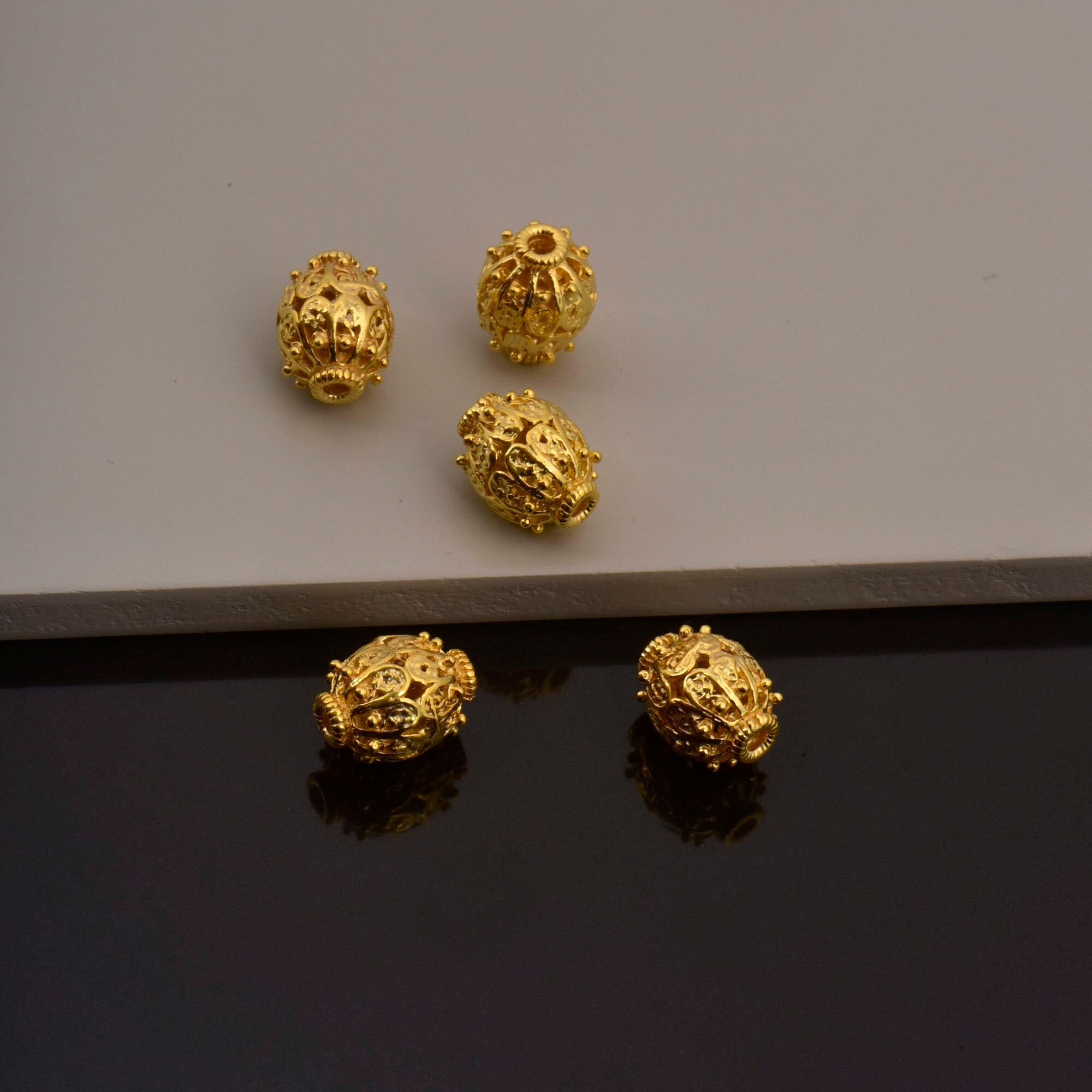 24K Gold Vermeil Filigree Beads, Handmade Silver Beads in 24K Gold, 925 Solid Silver Beads, Spacer Beads, Jewelry Supply, VM109B