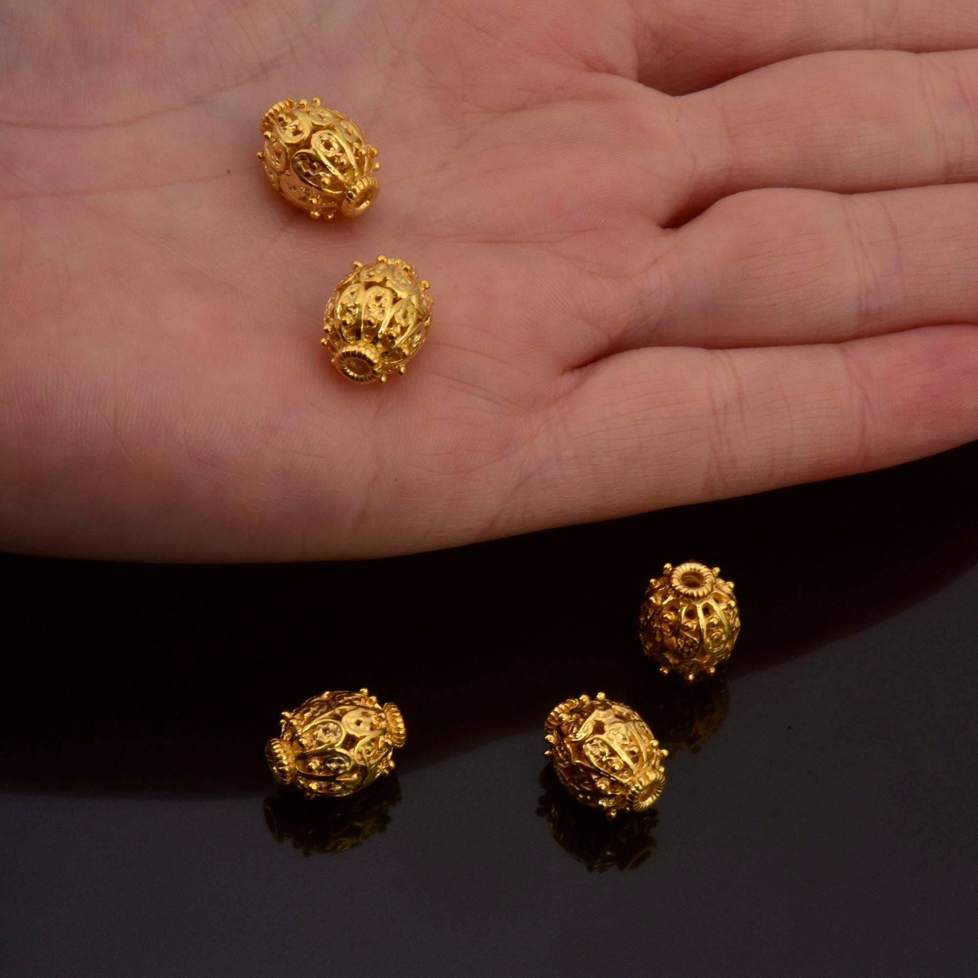 24K Gold Vermeil Filigree Beads, Handmade Silver Beads in 24K Gold, 925 Solid Silver Beads, Spacer Beads, Jewelry Supply, VM109B