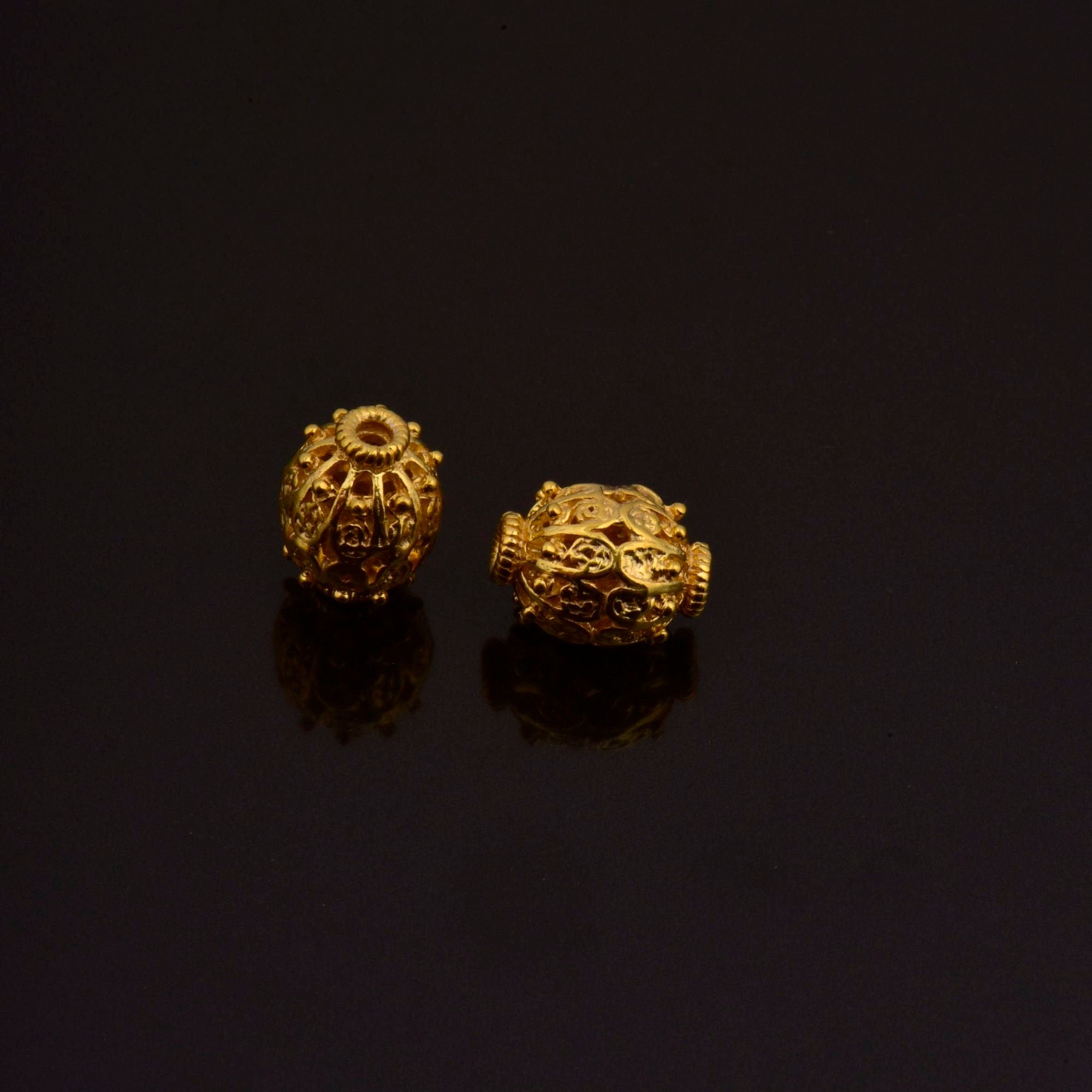 24K Gold Vermeil Filigree Beads, Handmade Silver Beads in 24K Gold, 925 Solid Silver Beads, Spacer Beads, Jewelry Supply, VM109B
