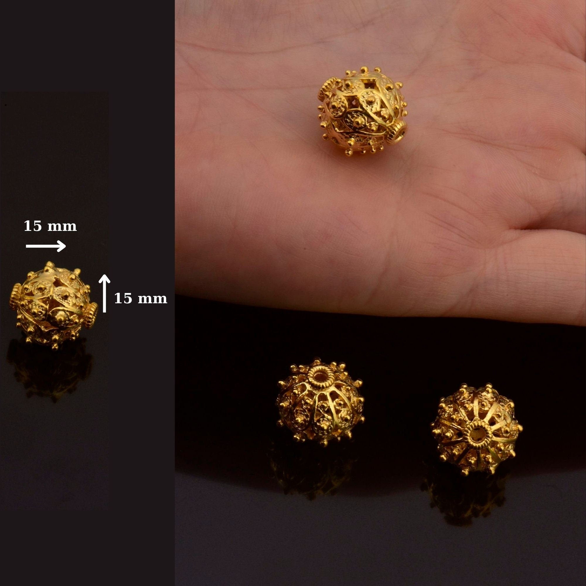 24K Gold Vermeil Filigree Beads, Handmade Silver Beads in 24K Gold, 925 Solid Silver Beads, Spacer Beads, Jewelry Supply, VM109C