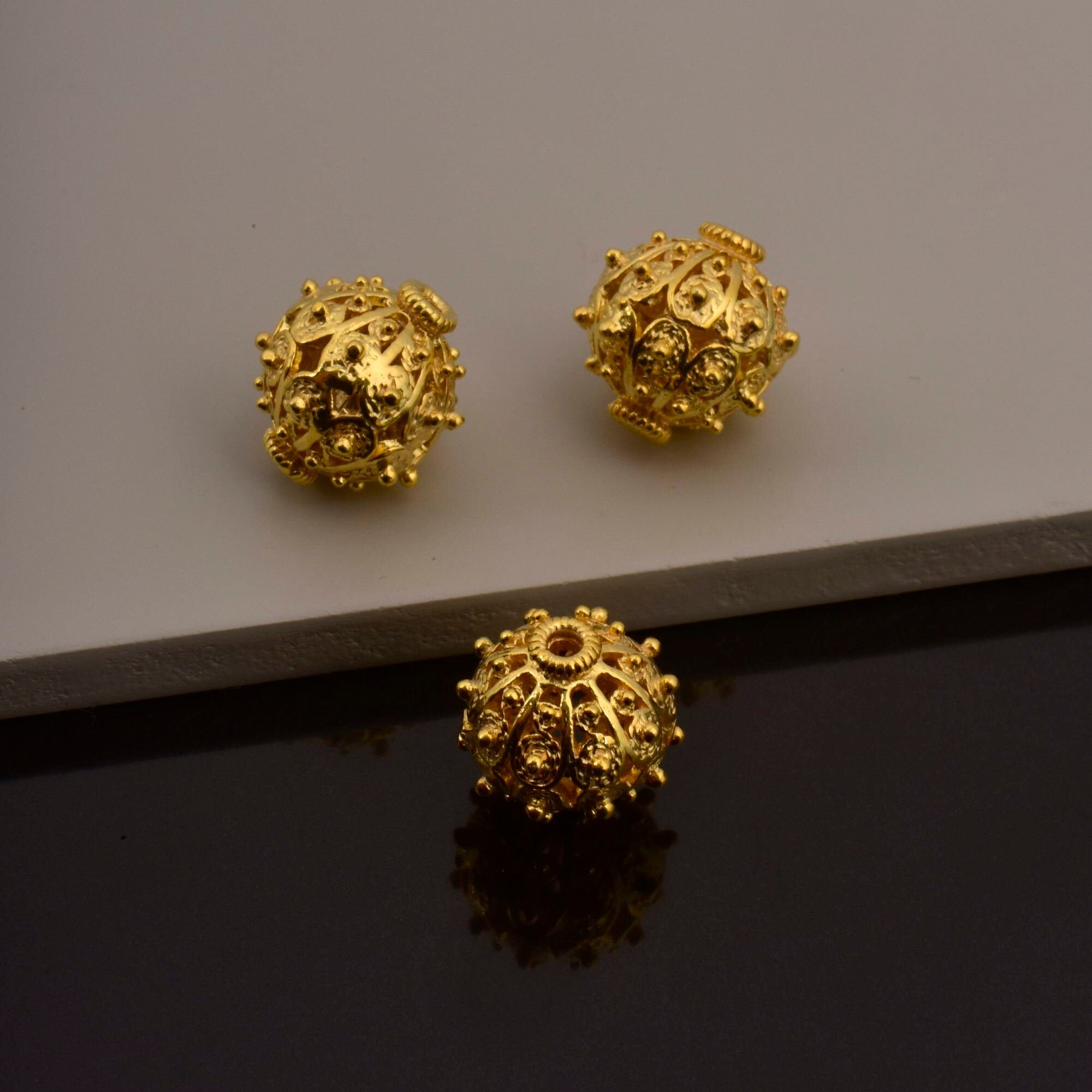 24K Gold Vermeil Filigree Beads, Handmade Silver Beads in 24K Gold, 925 Solid Silver Beads, Spacer Beads, Jewelry Supply, VM109C