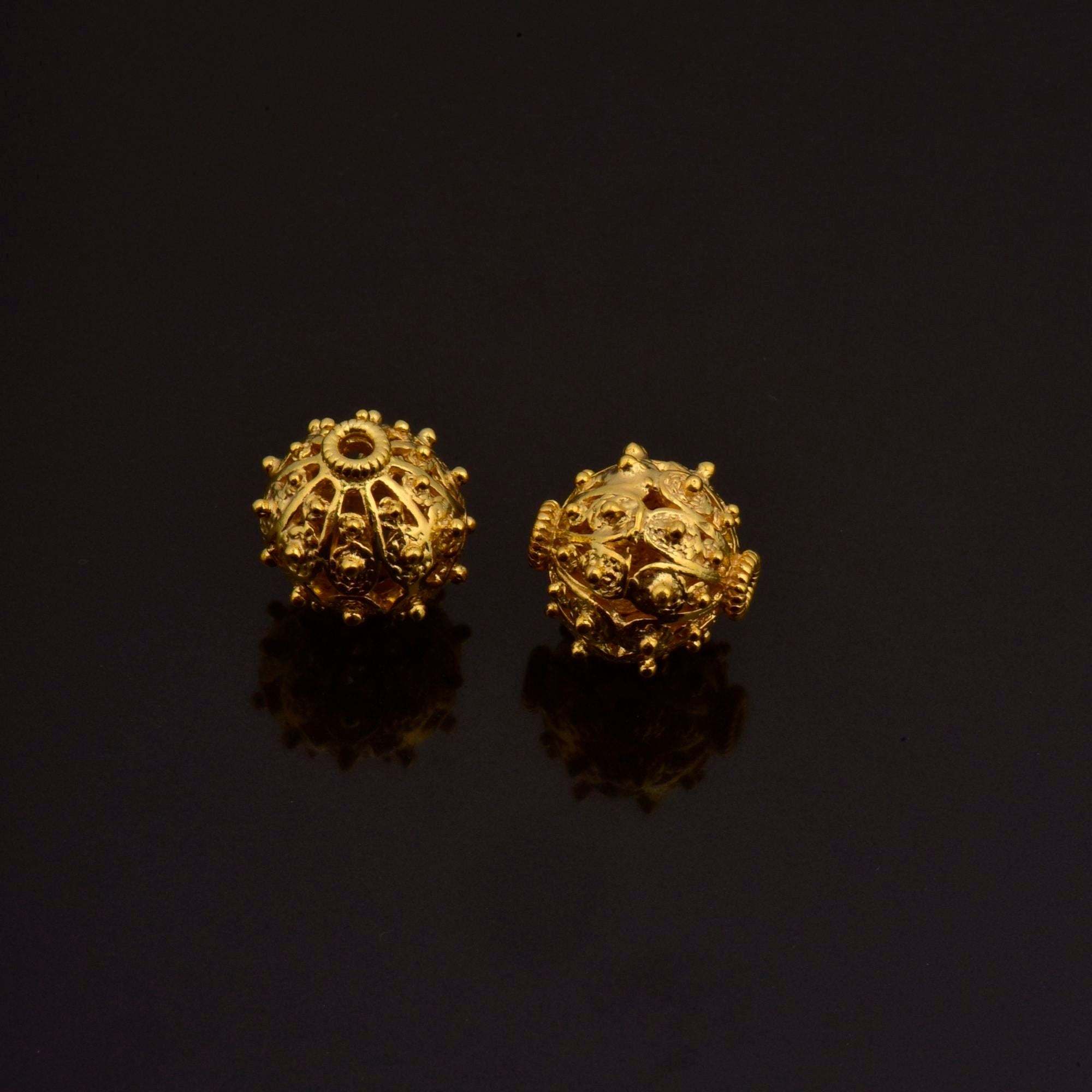 24K Gold Vermeil Filigree Beads, Handmade Silver Beads in 24K Gold, 925 Solid Silver Beads, Spacer Beads, Jewelry Supply, VM109C