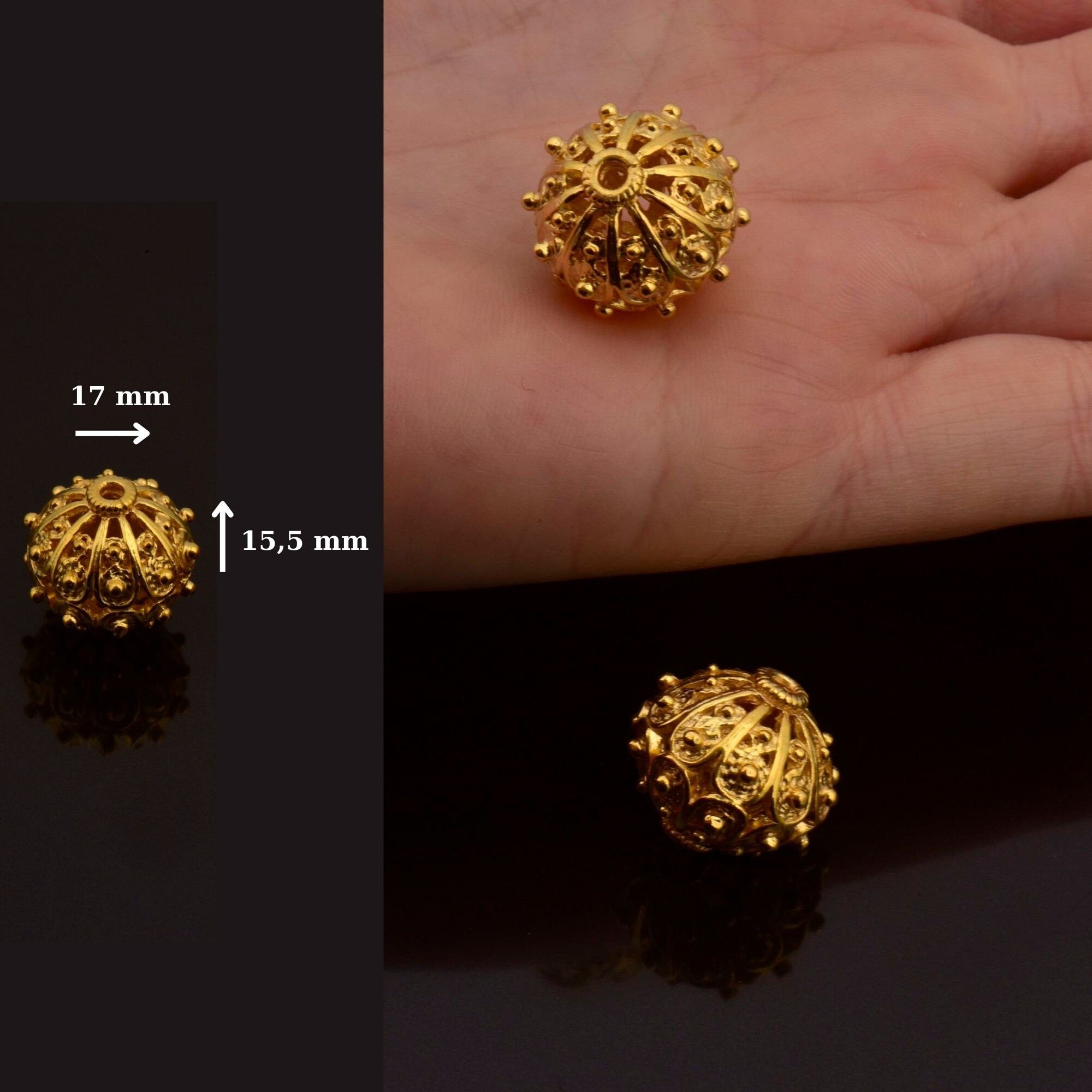24K Gold Vermeil and 925 Silver Filigree Beads, Handmade Silver Beads in 24K Gold, Gold Beads, Spacer Beads, Jewelry Supply, M/VM109A-D