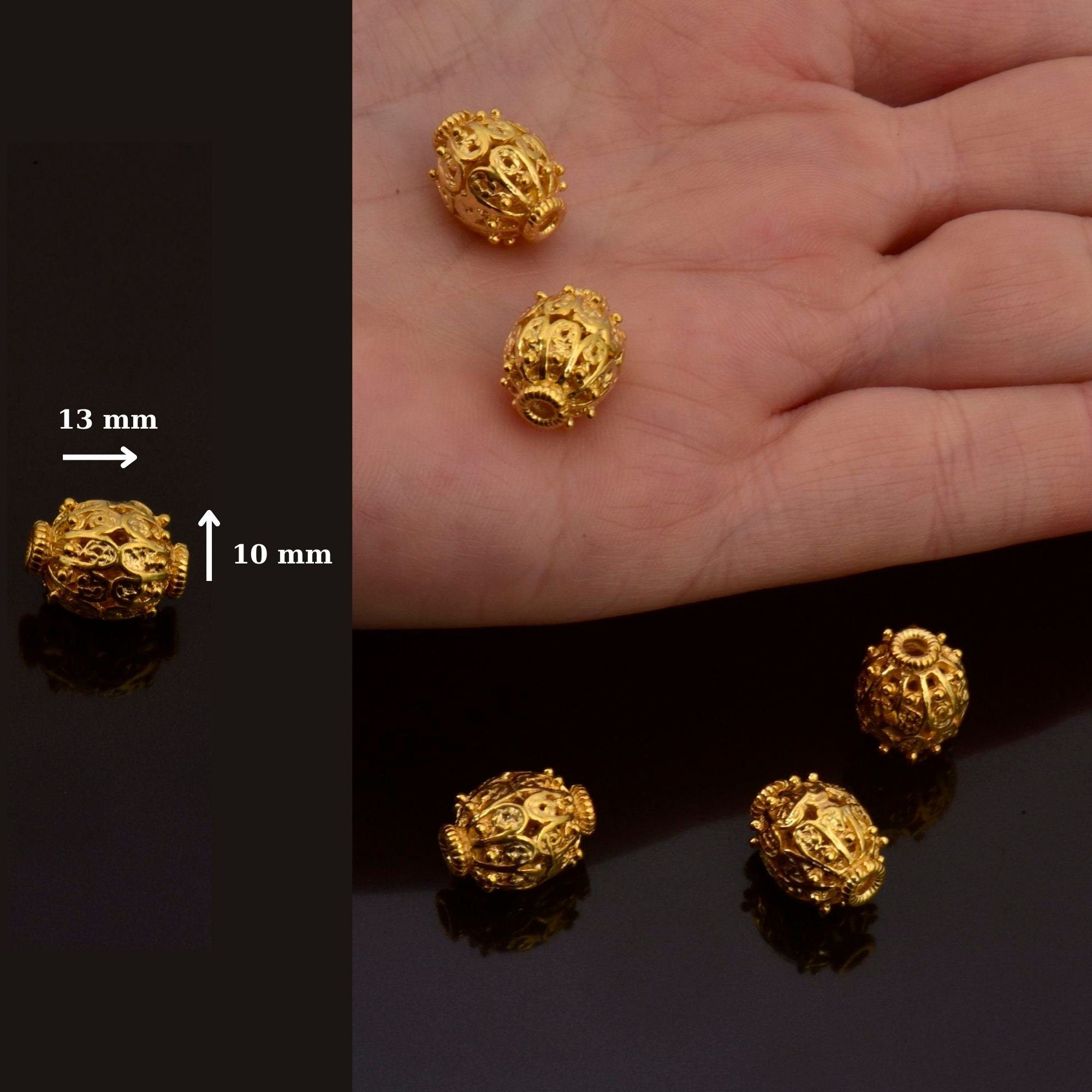 24K Gold Vermeil and 925 Silver Filigree Beads, Handmade Silver Beads in 24K Gold, Gold Beads, Spacer Beads, Jewelry Supply, M/VM109A-D