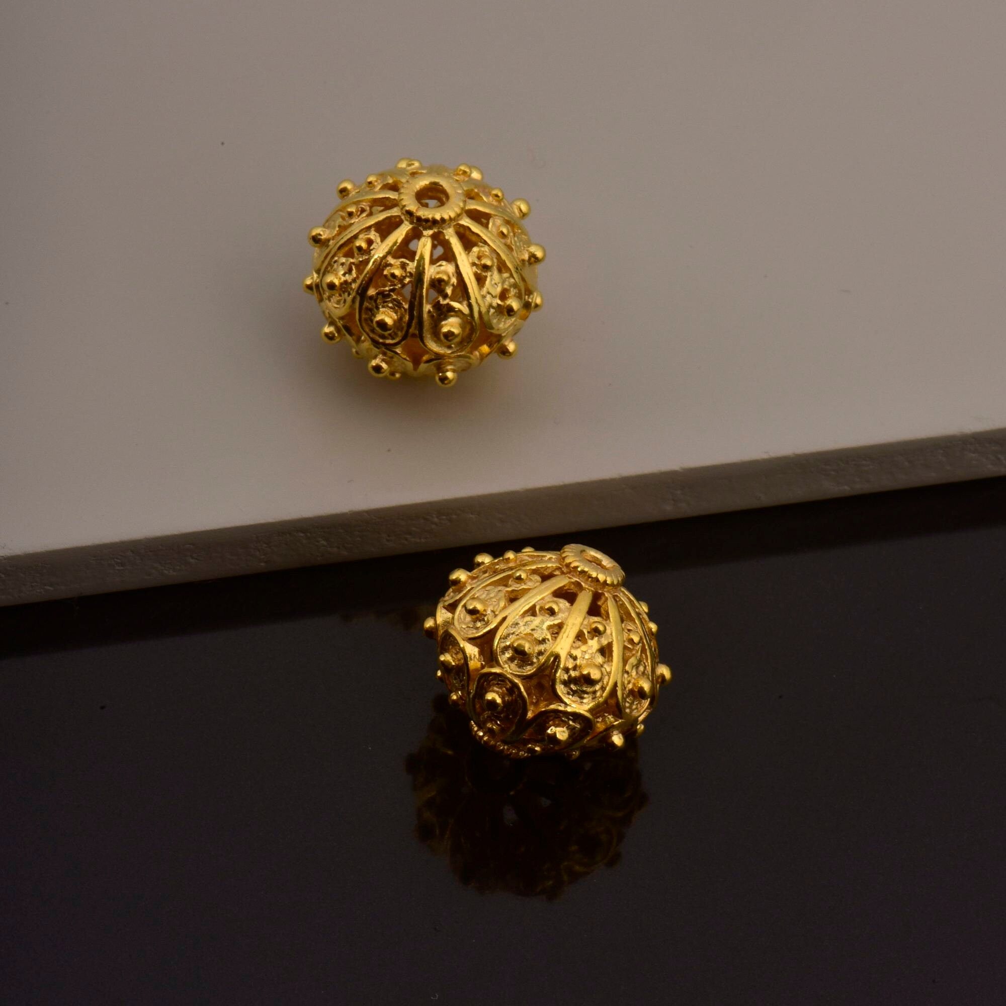 24K Gold Vermeil and 925 Silver Filigree Beads, Handmade Silver Beads in 24K Gold, Gold Beads, Spacer Beads, Jewelry Supply, M/VM109A-D