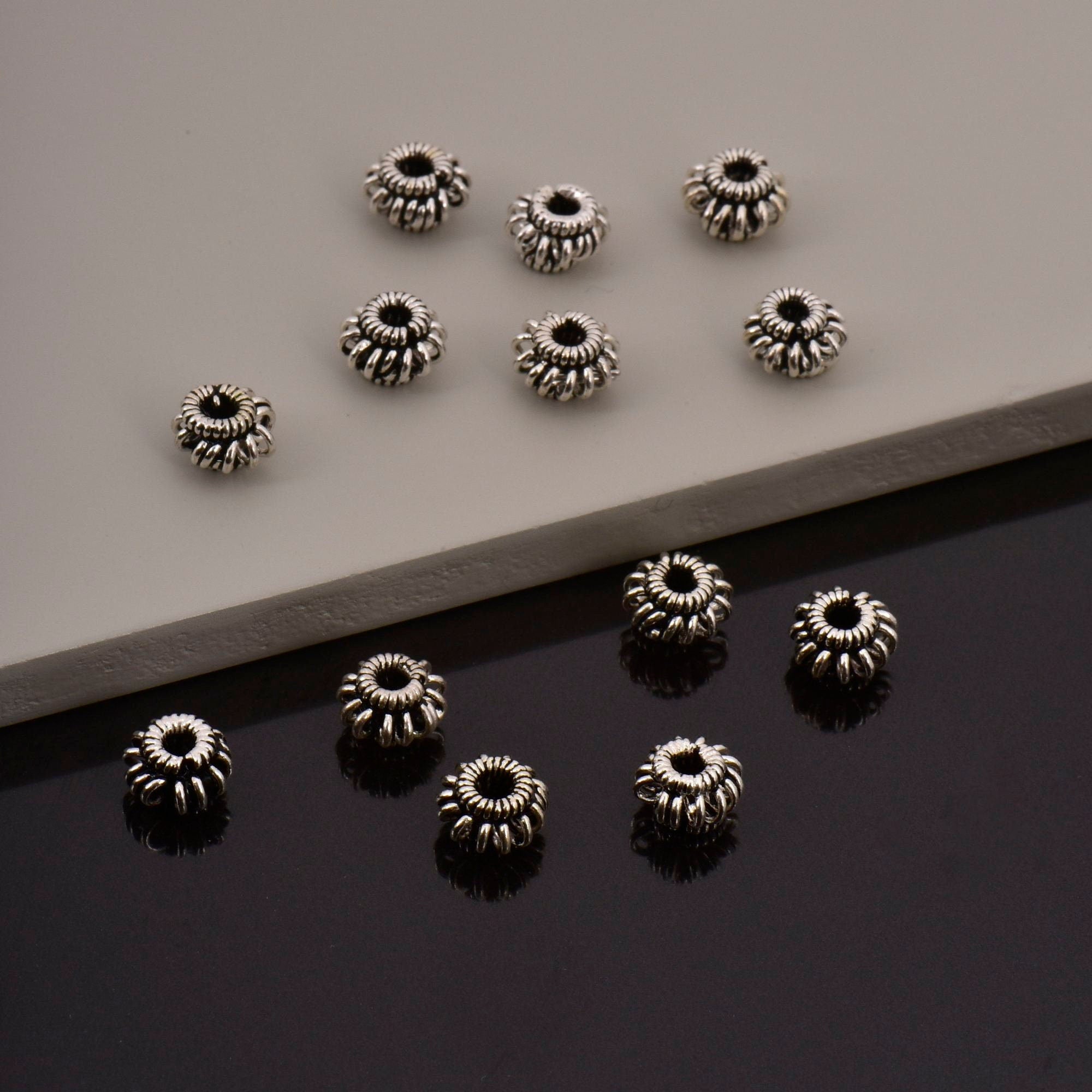 925 Sterling Silver Filigree Beads, Handmade Silver Beads, Solid Silver Beads, Spacer Beads, Jewelry Supply, M110