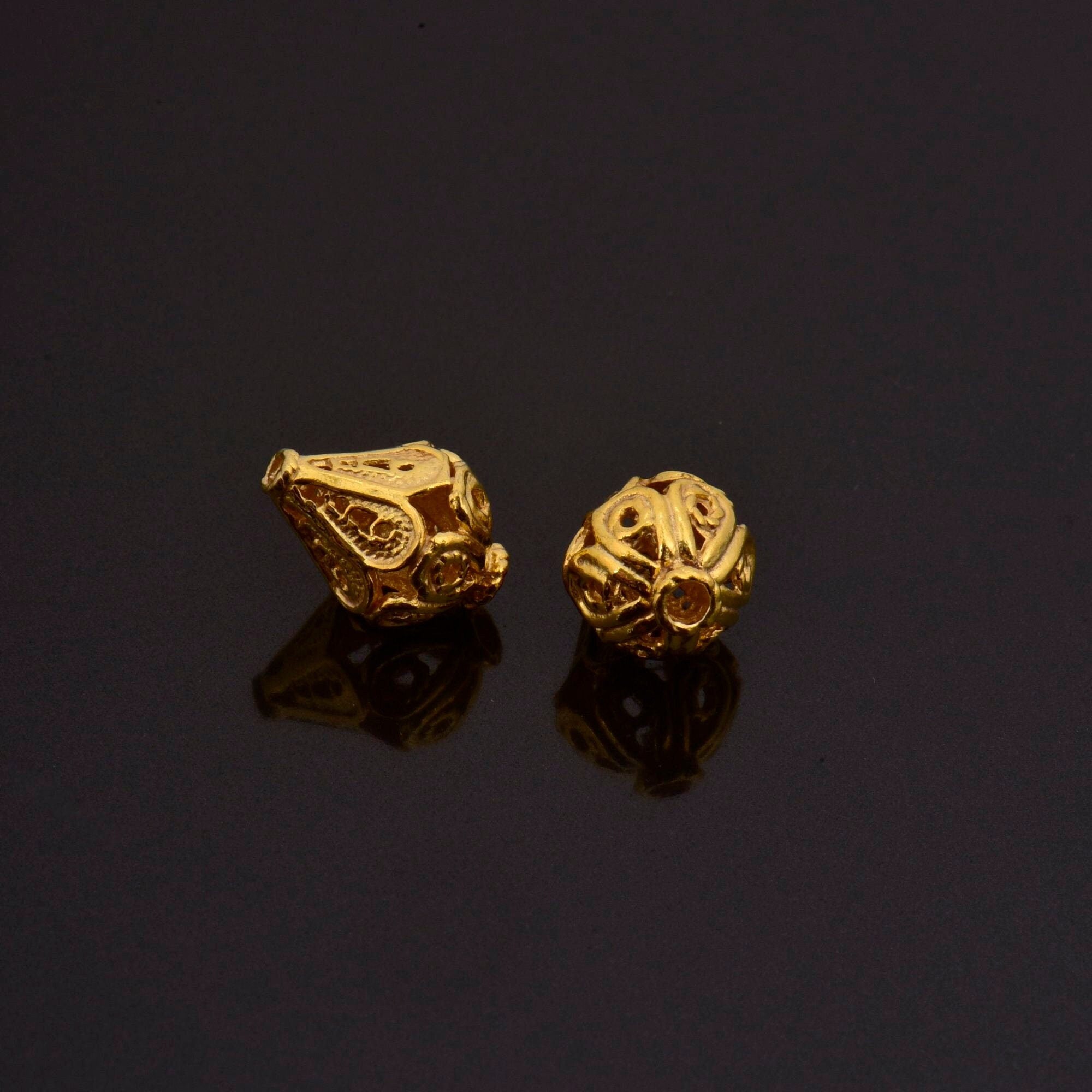 24K Gold Vermeil Filigree Beads, Handmade Silver Beads in 24K Gold, 925 Solid Silver Beads, Spacer Beads, Jewelry Supply, VM111