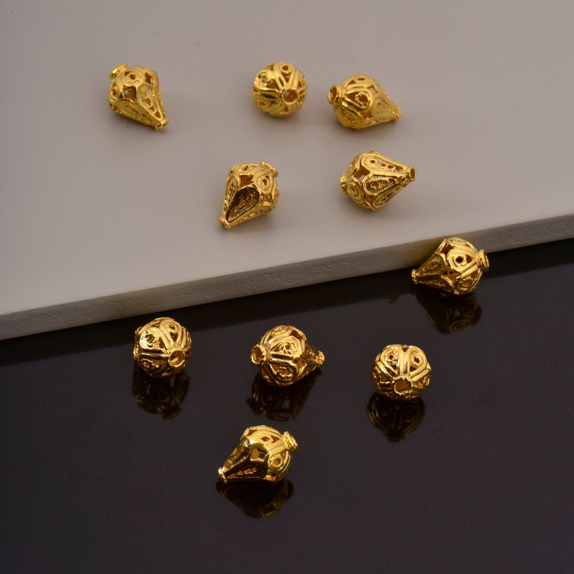 24K Gold Vermeil and 925 Silver Filigree Beads, Handmade Silver Beads in Gold, Solid Silver Beads, Spacer Beads, Jewelry Supply, M/VM111