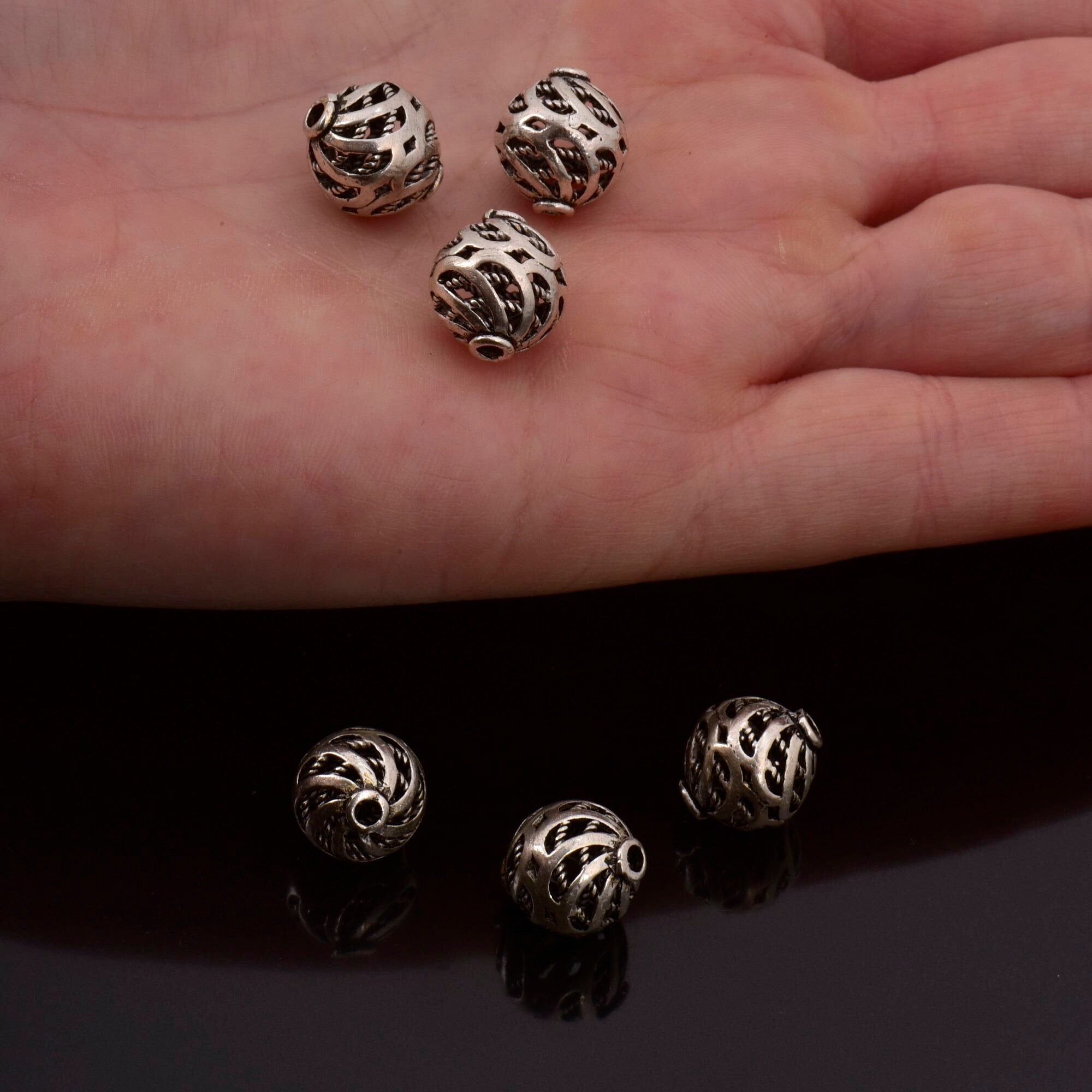 925 Sterling Silver Filigree Beads, Handmade Silver Beads, Solid Silver Beads, Spacer Beads, Jewelry Supply, M112
