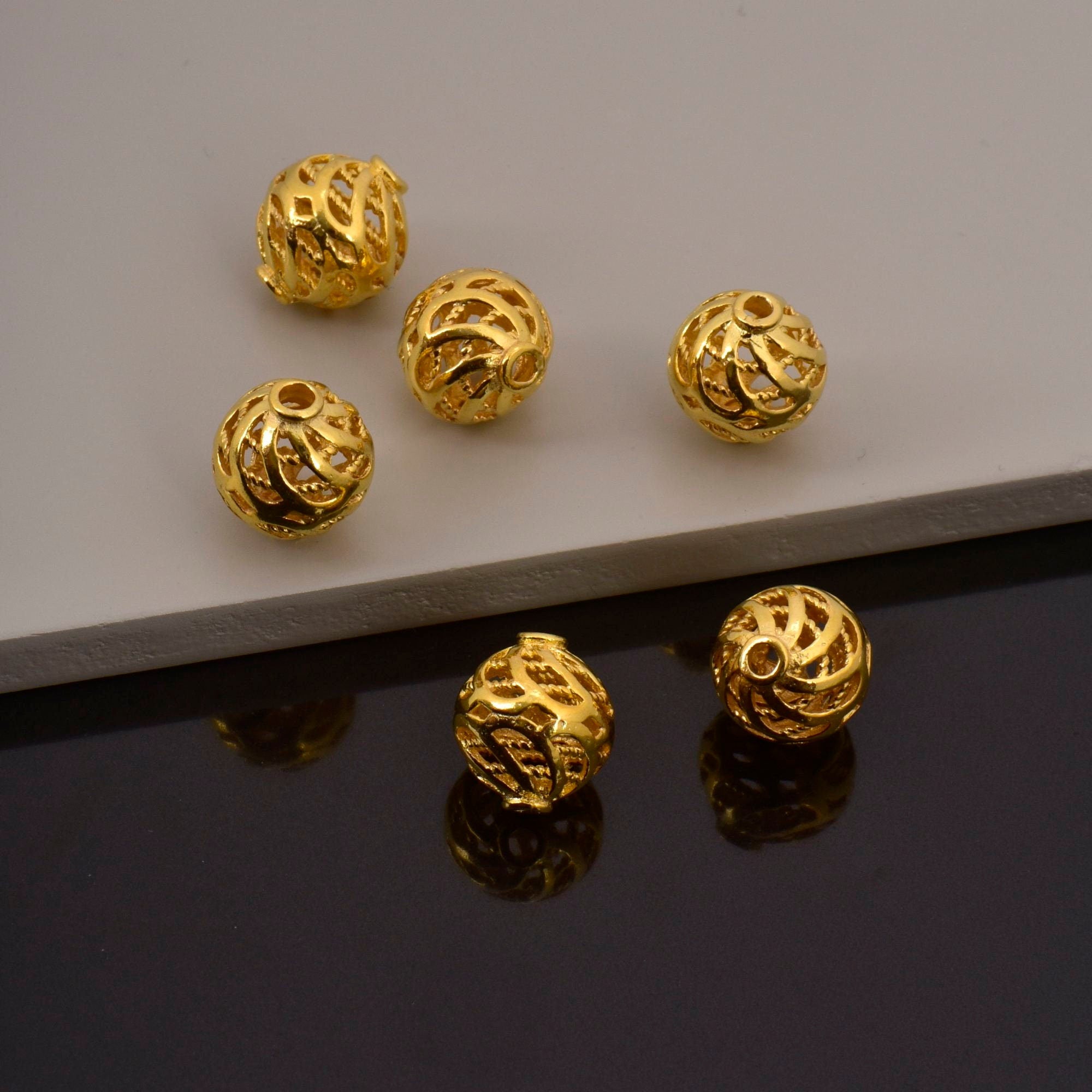24K Gold Vermeil Filigree Beads, Handmade Silver Beads in 24K Gold, 925 Solid Silver Beads, Spacer Beads, Jewelry Supply, VM112