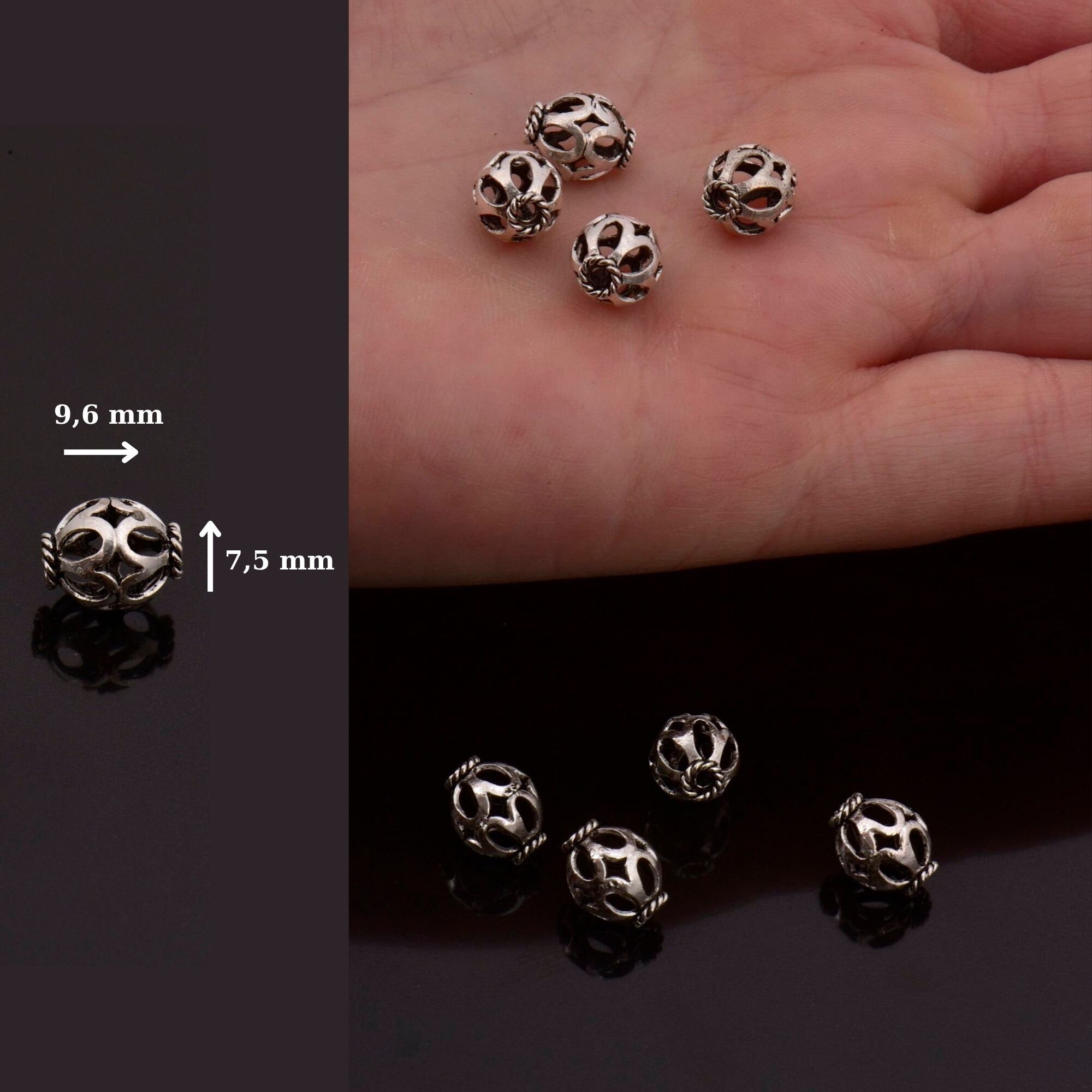 925 Sterling Silver Filigree Beads, Handmade Silver Beads, Solid Silver Beads, Spacer Beads, Jewelry Supply, M113