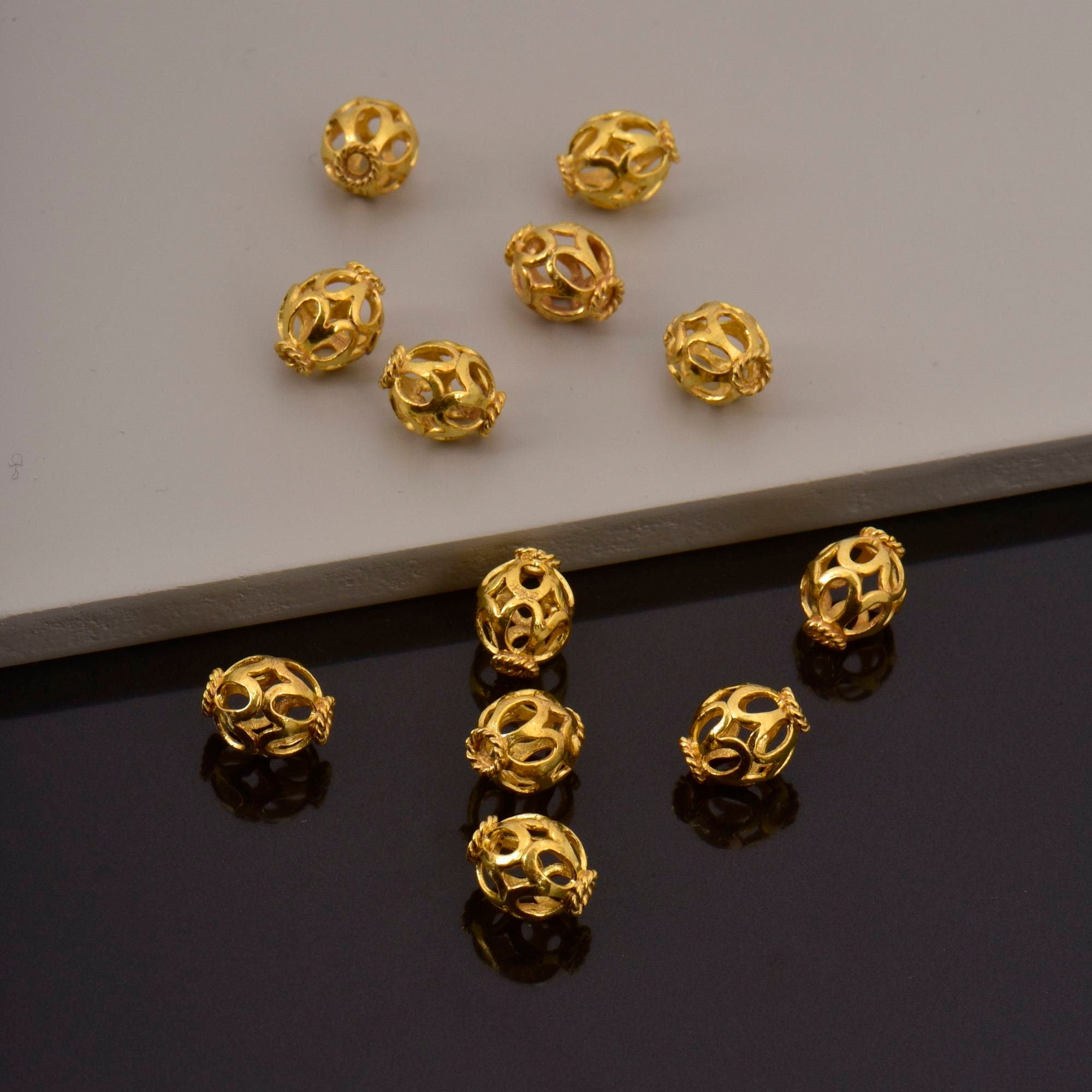 24K Gold Vermeil and 925 Silver Filigree Beads, Handmade Silver Beads in Gold, Solid Silver Beads, Spacer Beads, Jewelry Supply, M/VM113