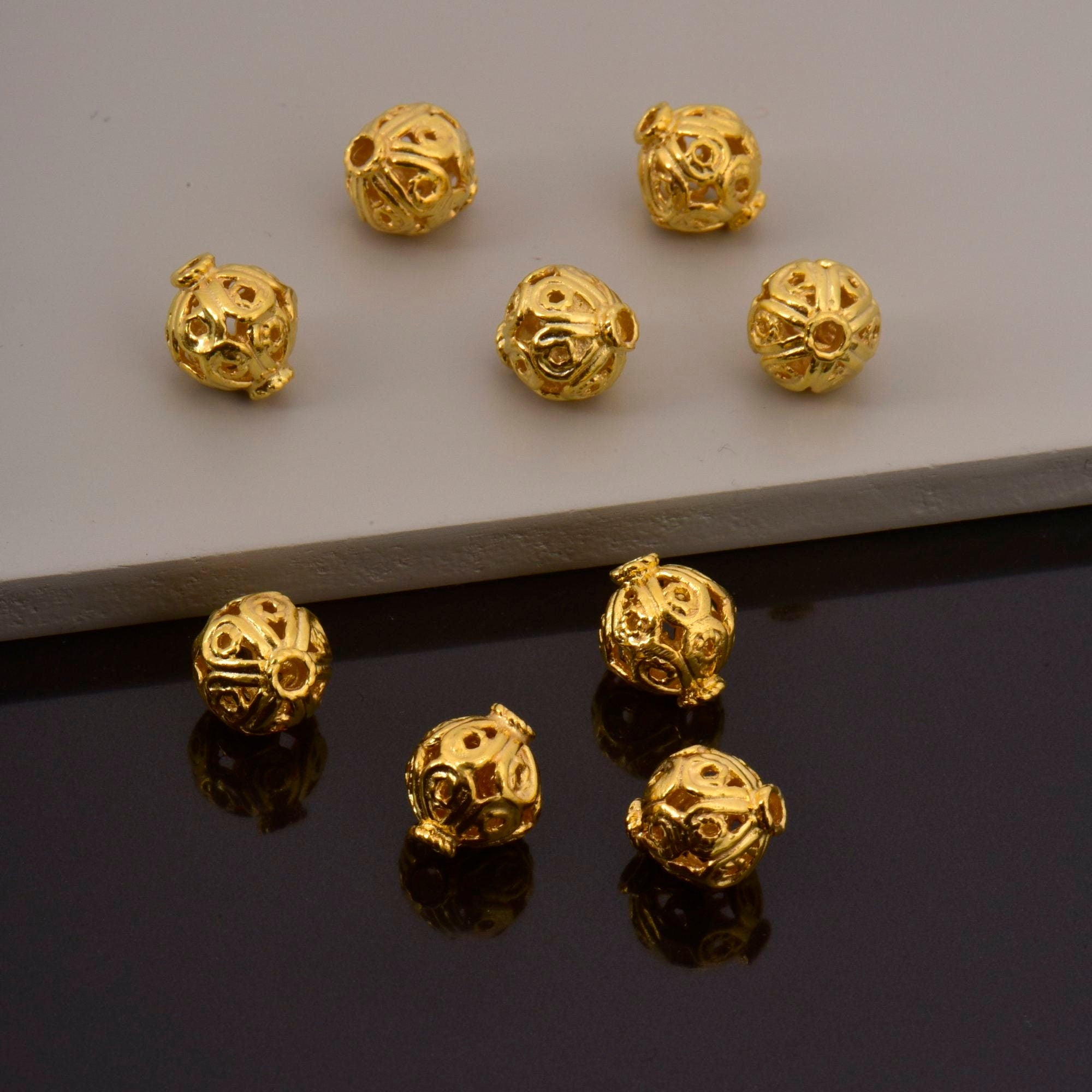 24K Gold Vermeil and 925 Silver Filigree Beads, Handmade Silver Beads in 24K Gold, Solid Silver Beads, Spacer Beads, Jewelry Supply, M/VM115
