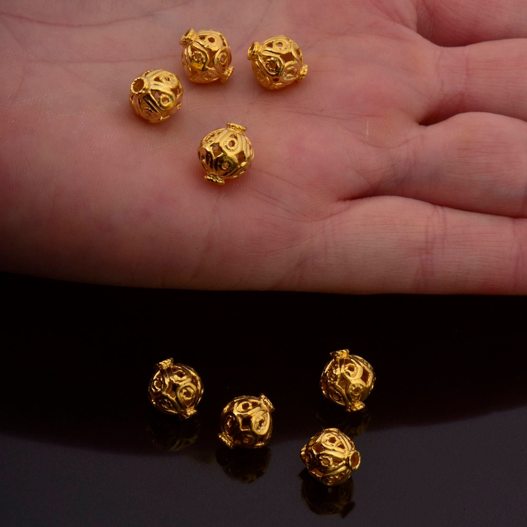 24K Gold Vermeil and 925 Silver Filigree Beads, Handmade Silver Beads in 24K Gold, Solid Silver Beads, Spacer Beads, Jewelry Supply, M/VM115
