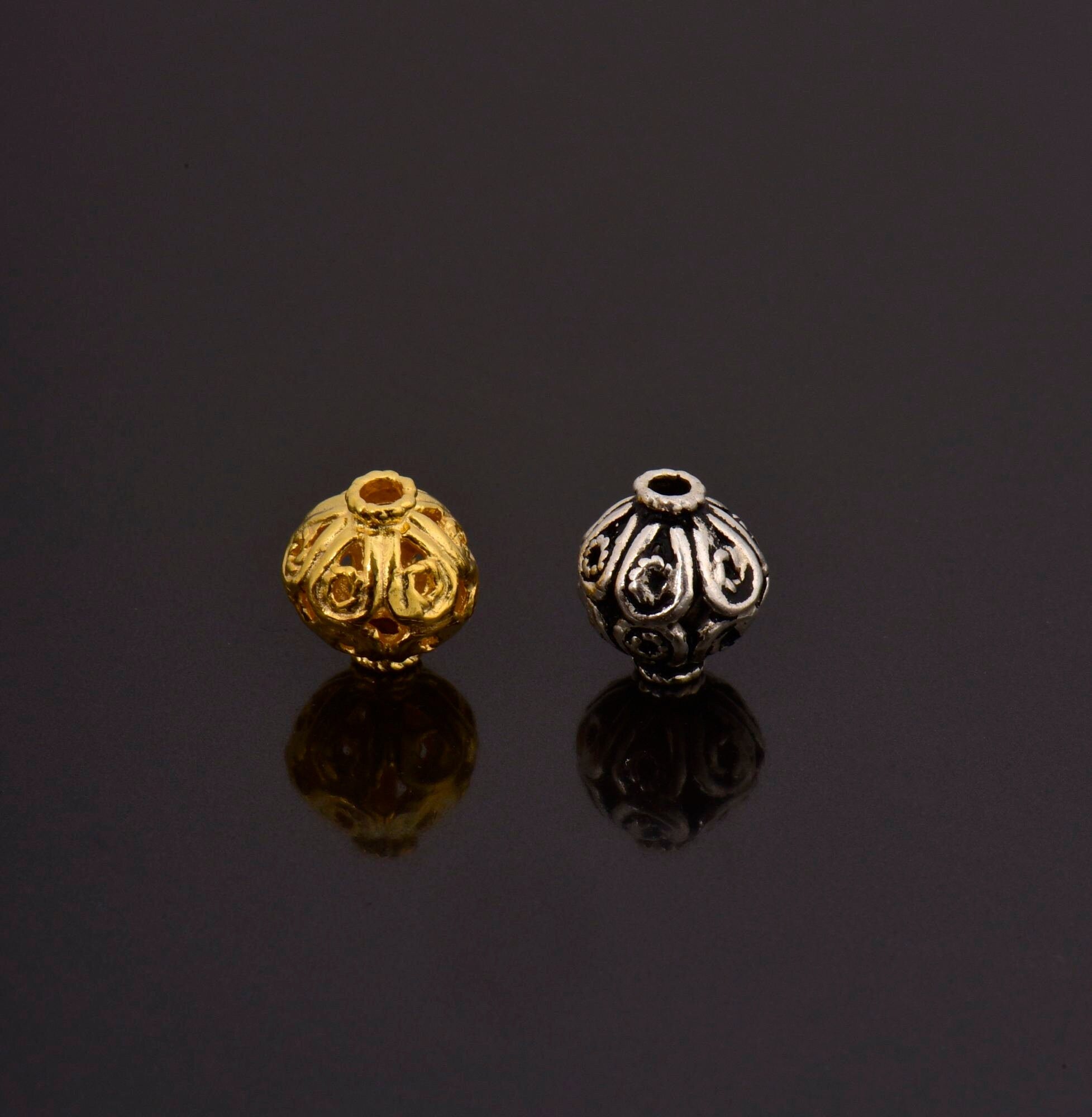 24K Gold Vermeil and 925 Silver Filigree Beads, Handmade Silver Beads in 24K Gold, Solid Silver Beads, Spacer Beads, Jewelry Supply, M/VM115