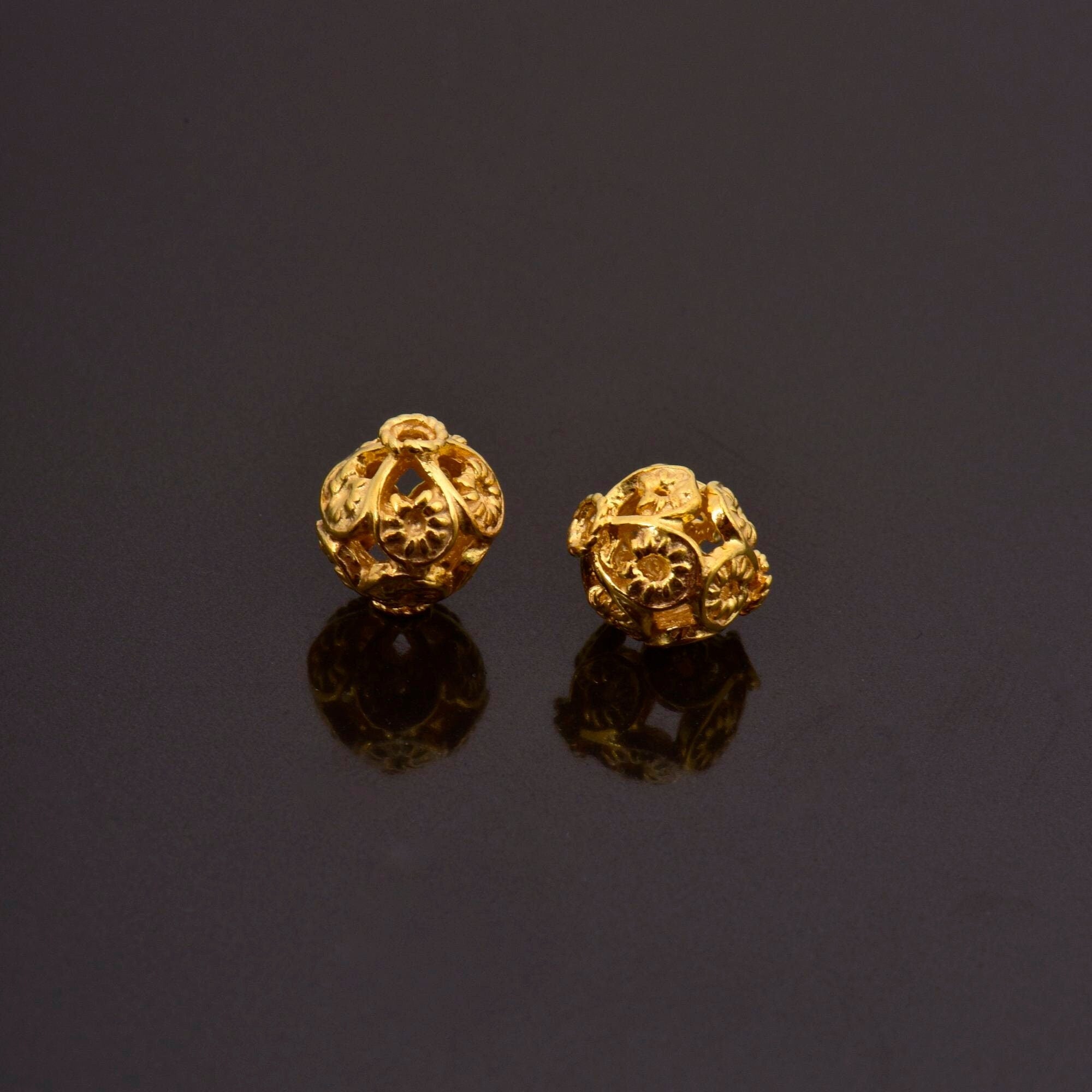 24K Gold Vermeil Filigree Beads, Handmade Silver Beads in 24K Gold, 925 Solid Silver Beads, Spacer Beads, Jewelry Supply, VM116