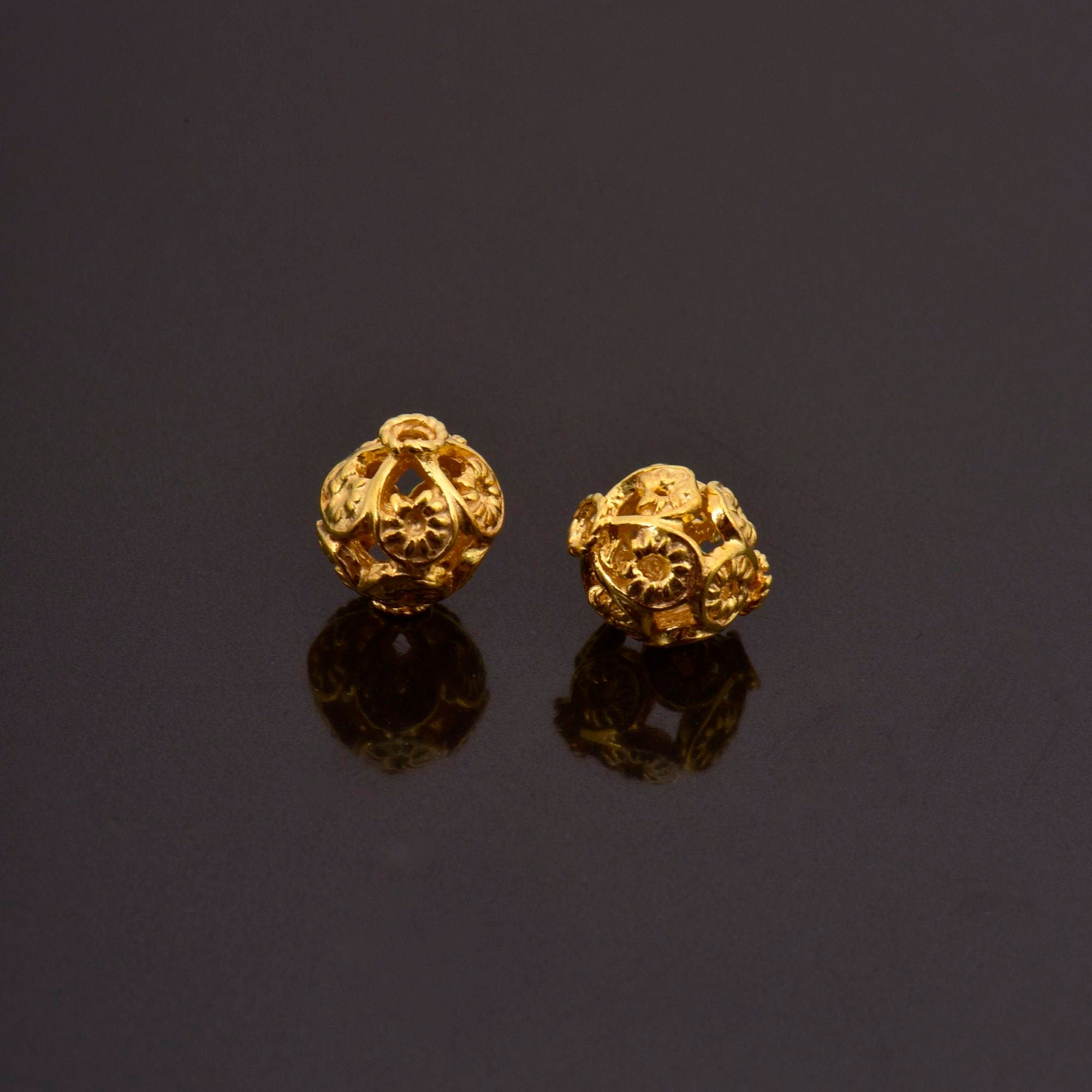 24K Gold Vermeil and 925 Silver Filigree Beads, Handmade Silver Beads in Gold, Solid Silver Beads, Spacer Beads, Jewelry Supply, M/VM116