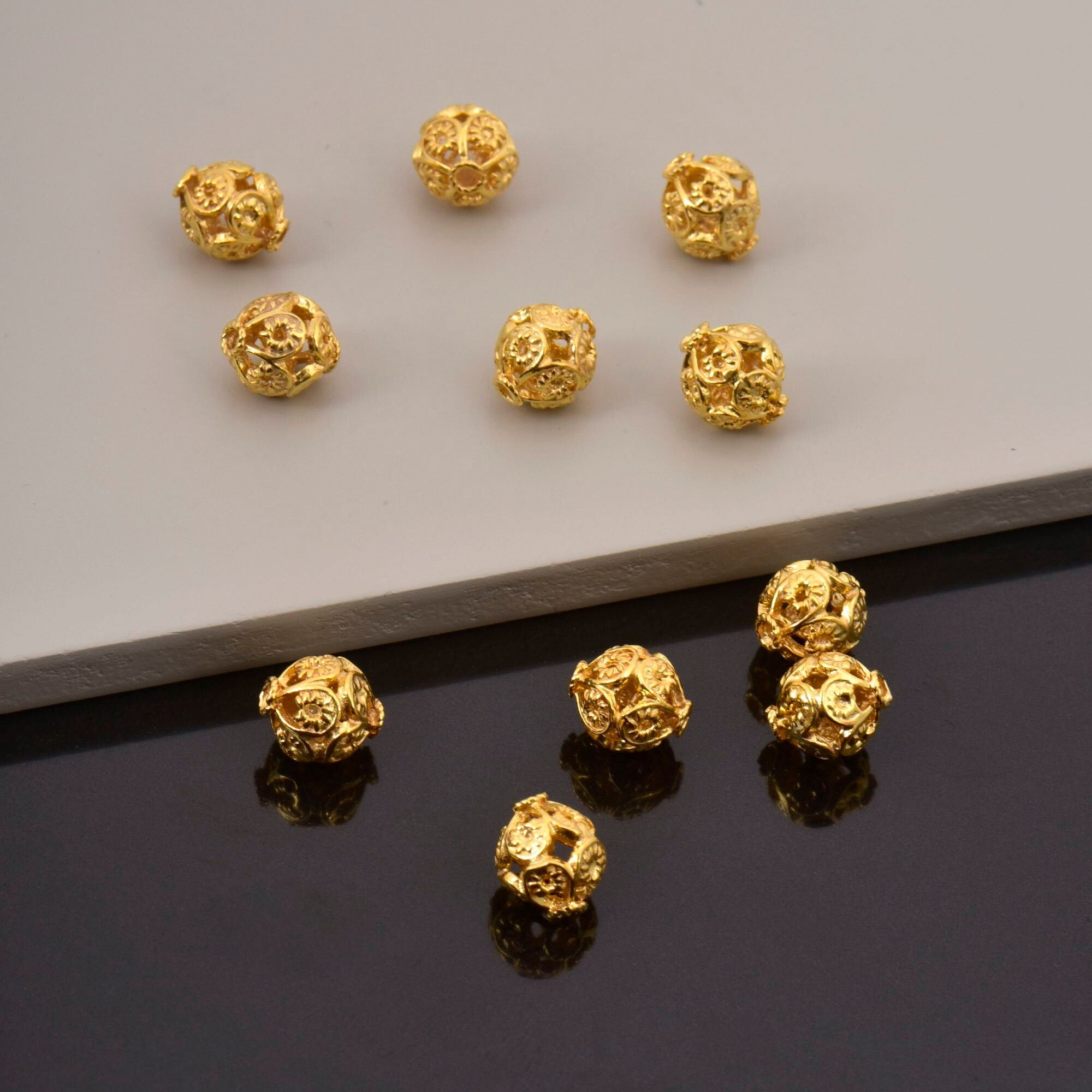 24K Gold Vermeil and 925 Silver Filigree Beads, Handmade Silver Beads in Gold, Solid Silver Beads, Spacer Beads, Jewelry Supply, M/VM116