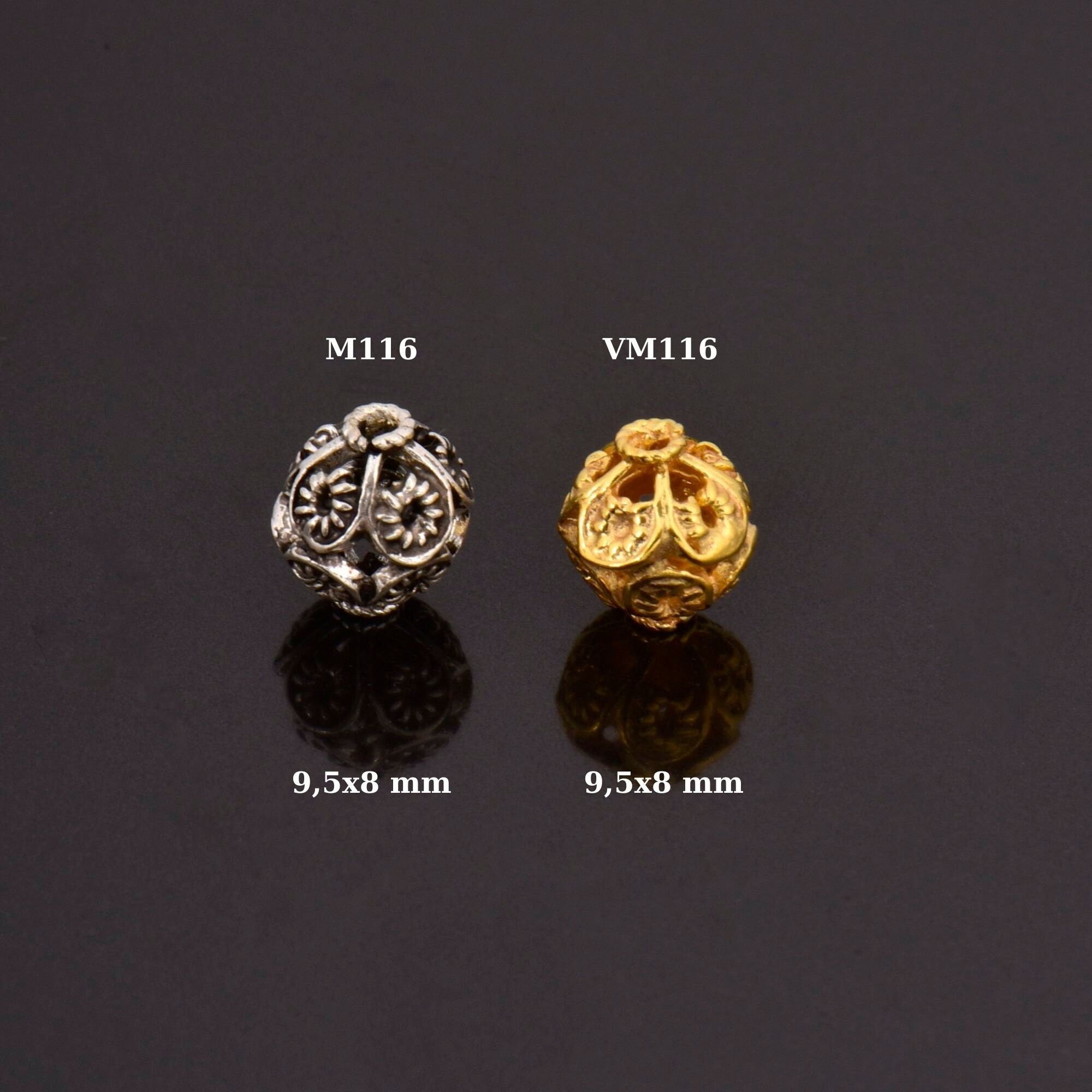 24K Gold Vermeil and 925 Silver Filigree Beads, Handmade Silver Beads in Gold, Solid Silver Beads, Spacer Beads, Jewelry Supply, M/VM116