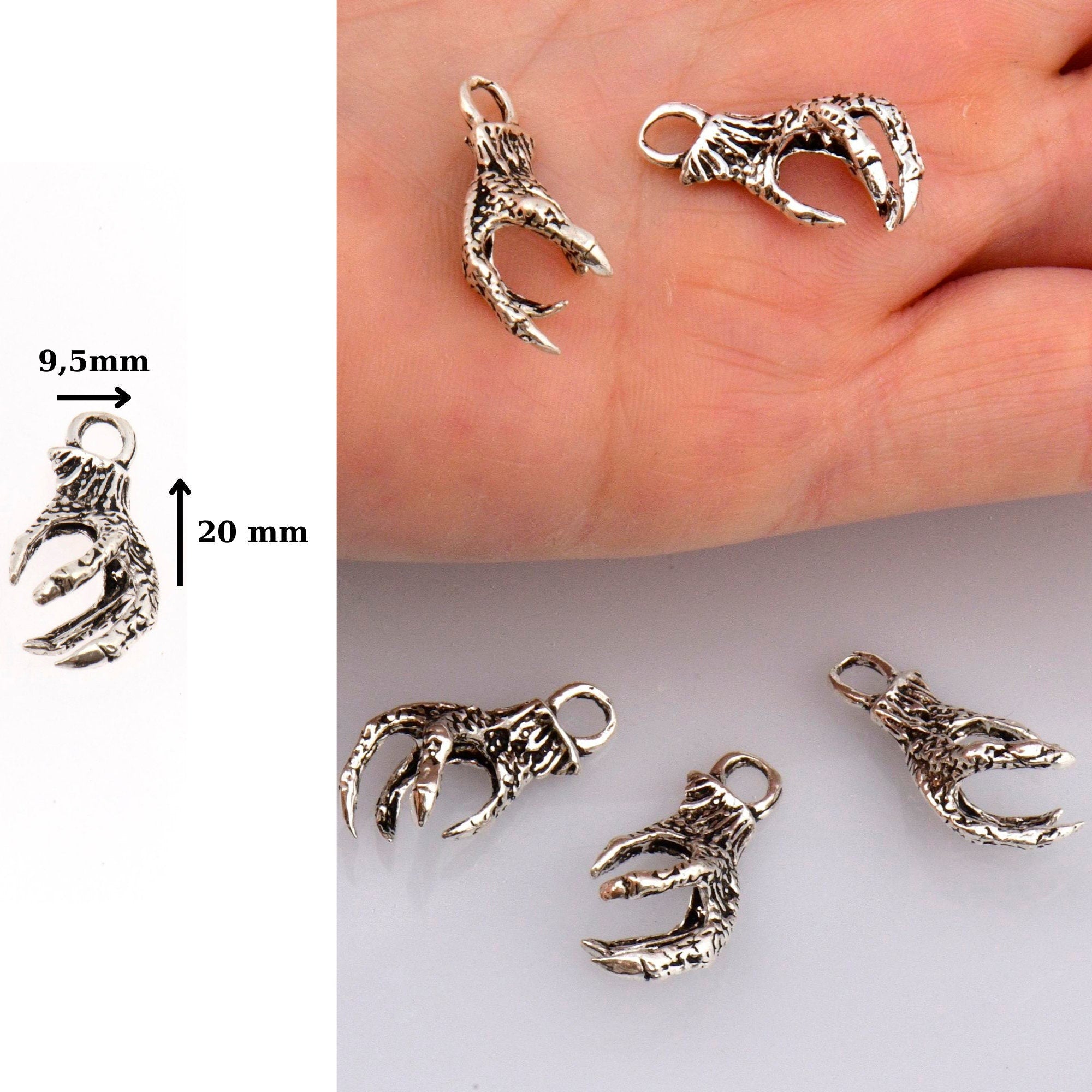 24K Gold Vermeil and 925 Silver Eagle Claws, Silver Dragons Claw Charms, Gold Plated Eagle Claw Pendant, Jewelry Making Findings, M/VM73