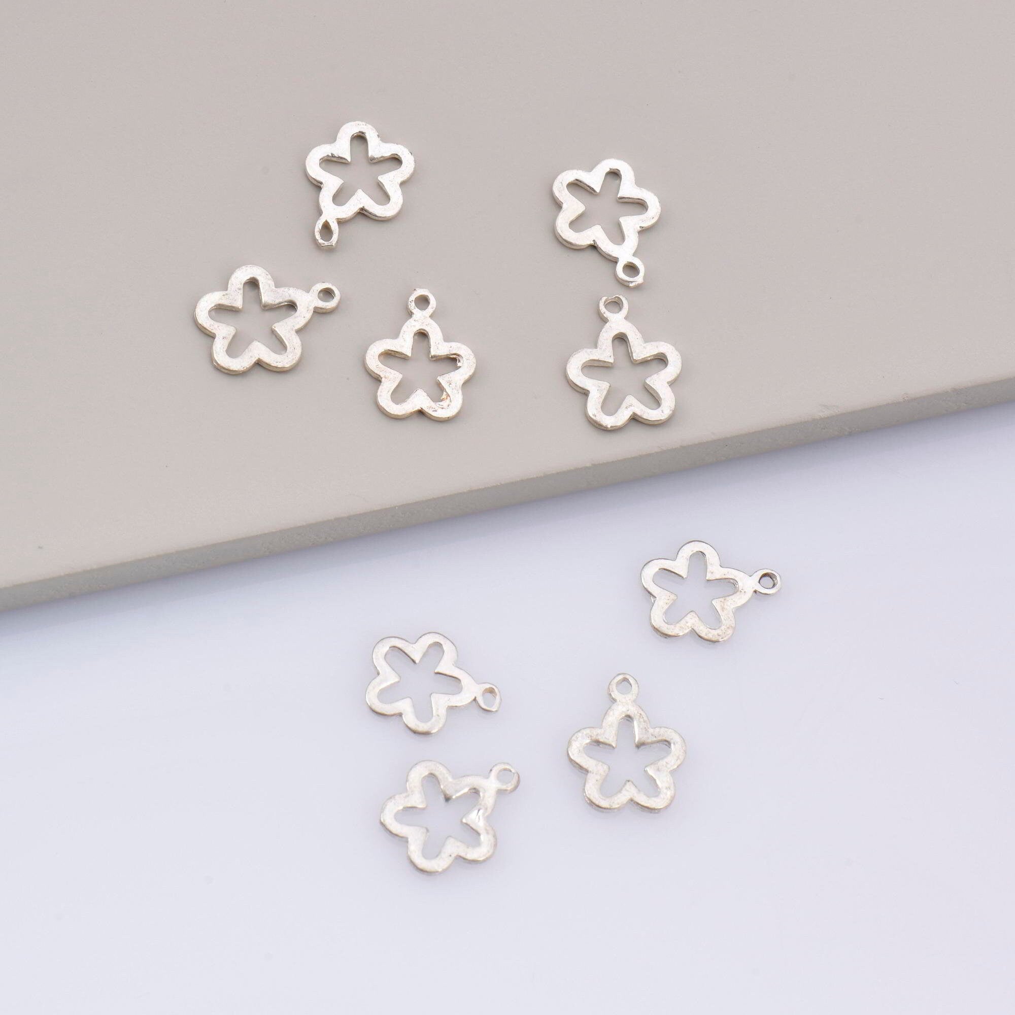 24K Gold Vermeil and 925 Sterling Silver 3 Pcs Flower Charms, Flower Charm Dangles, Plated Flower Pendants, Jewelry Findings, M/VM74