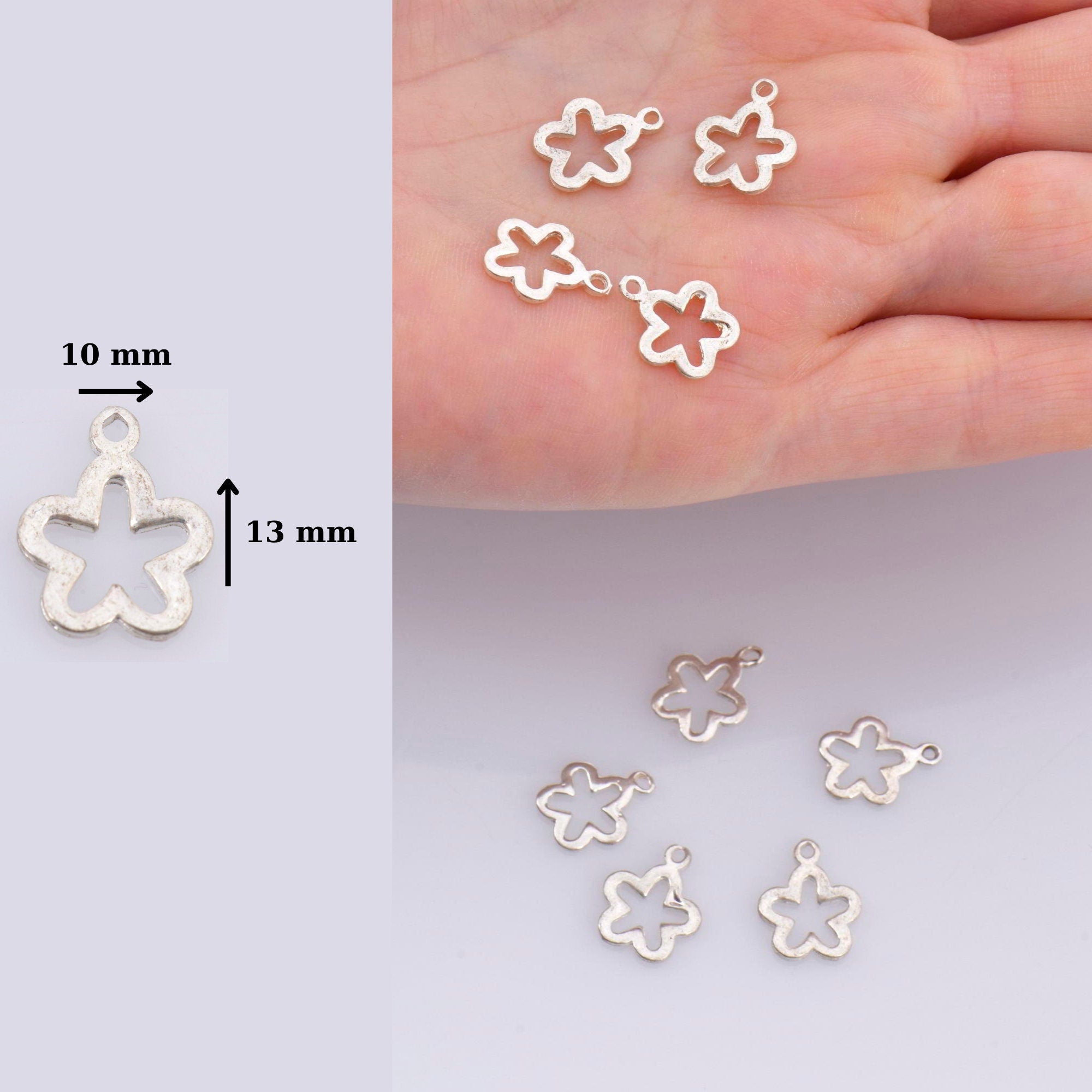 24K Gold Vermeil and 925 Sterling Silver 3 Pcs Flower Charms, Flower Charm Dangles, Plated Flower Pendants, Jewelry Findings, M/VM74