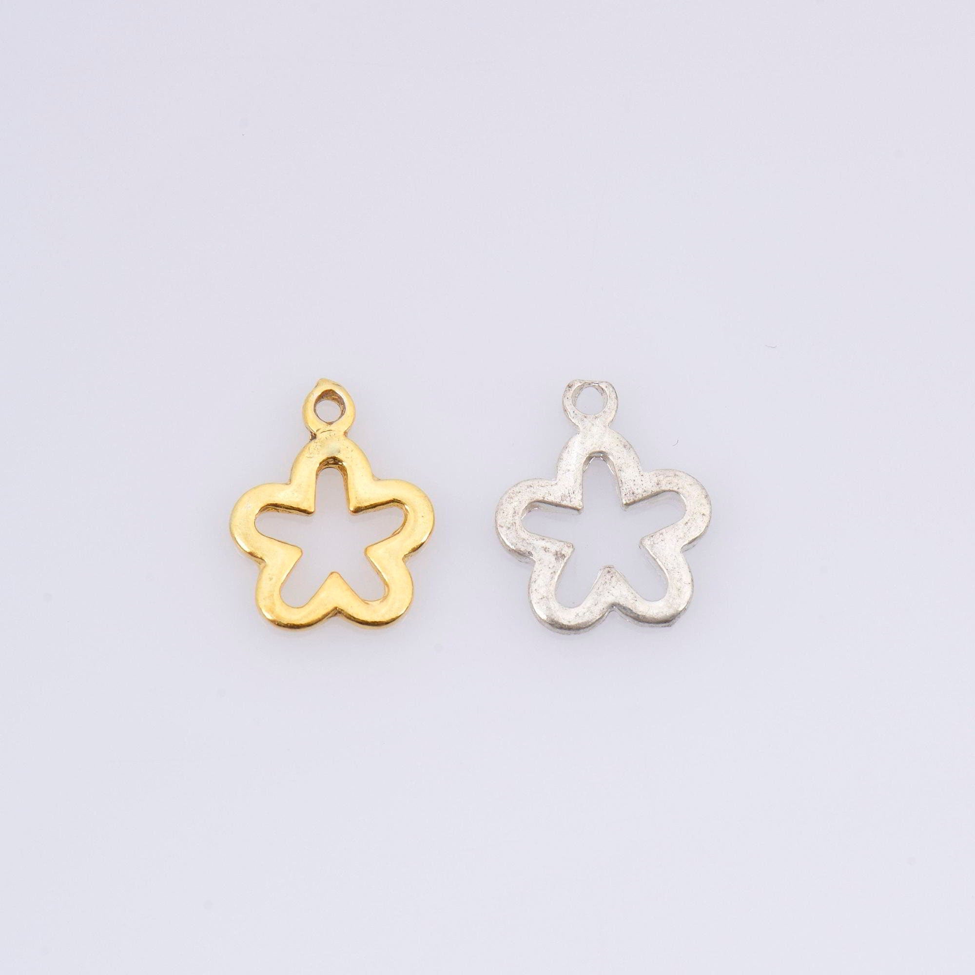 24K Gold Vermeil and 925 Sterling Silver 3 Pcs Flower Charms, Flower Charm Dangles, Plated Flower Pendants, Jewelry Findings, M/VM74