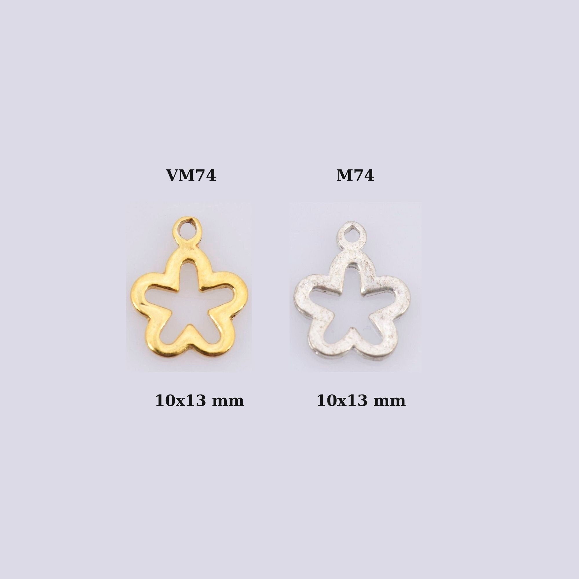 24K Gold Vermeil and 925 Sterling Silver 3 Pcs Flower Charms, Flower Charm Dangles, Plated Flower Pendants, Jewelry Findings, M/VM74