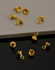 24K Gold Vermeil Peg Bail Hand Made Bead Caps for Half Drilled Beads, 925 Silver Bead Caps in 24K Gold, Jewelry Supplies, VM76